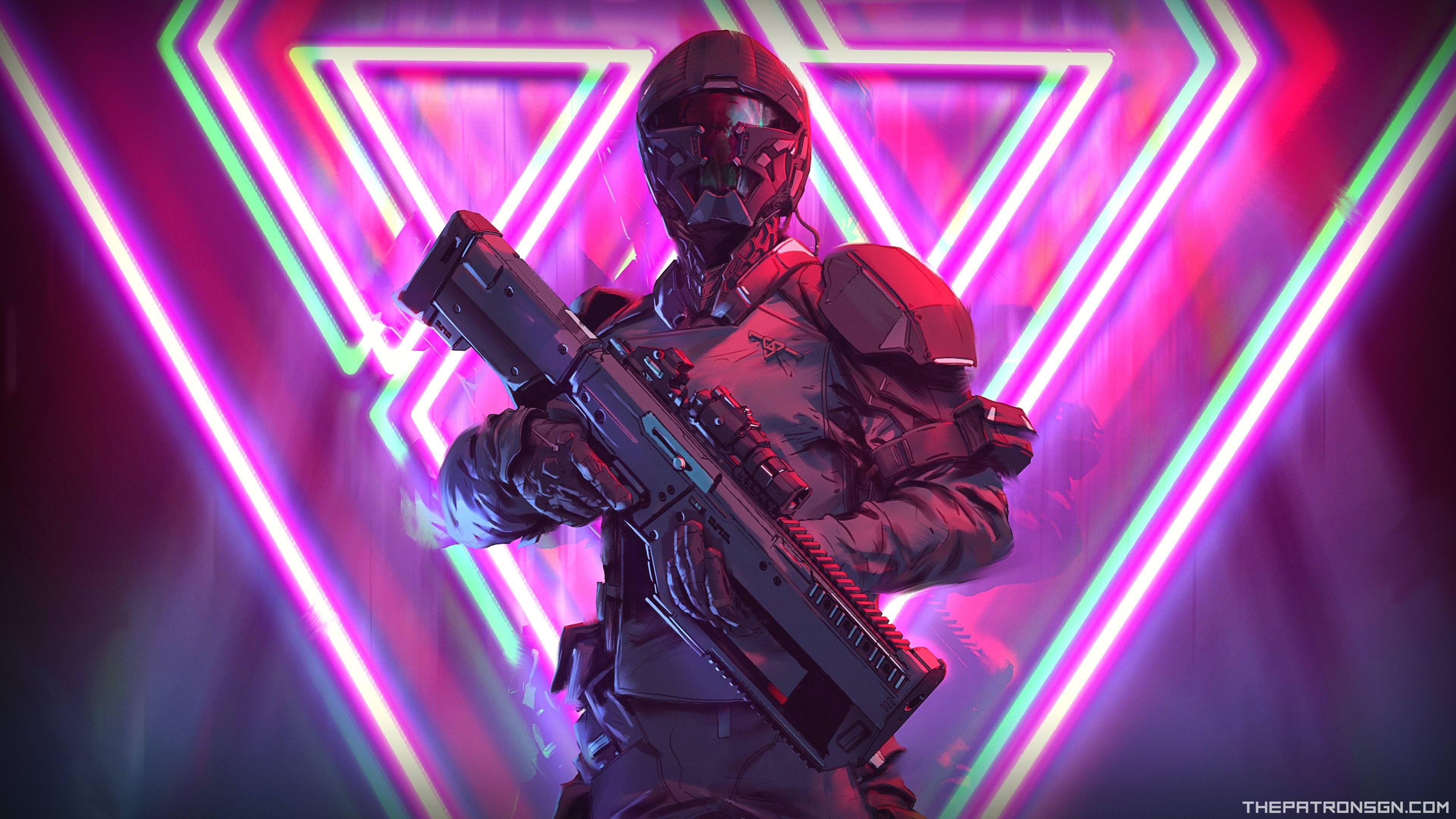 Wallpaper 4k Neon Weapon Soldier