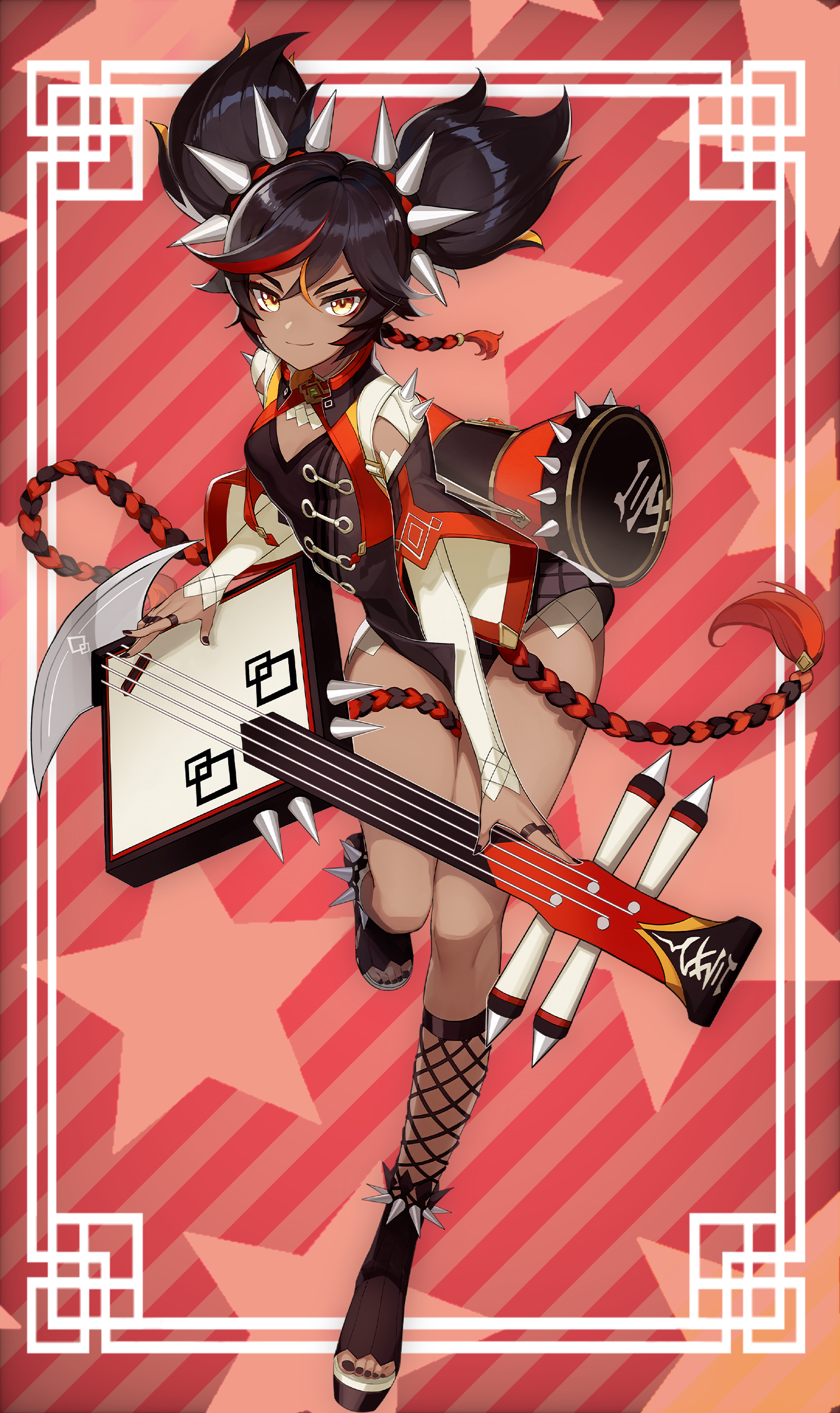Genshin Impact Games Posters Anime Girls Dark Skin Guitar Wallpaper:2435x4095