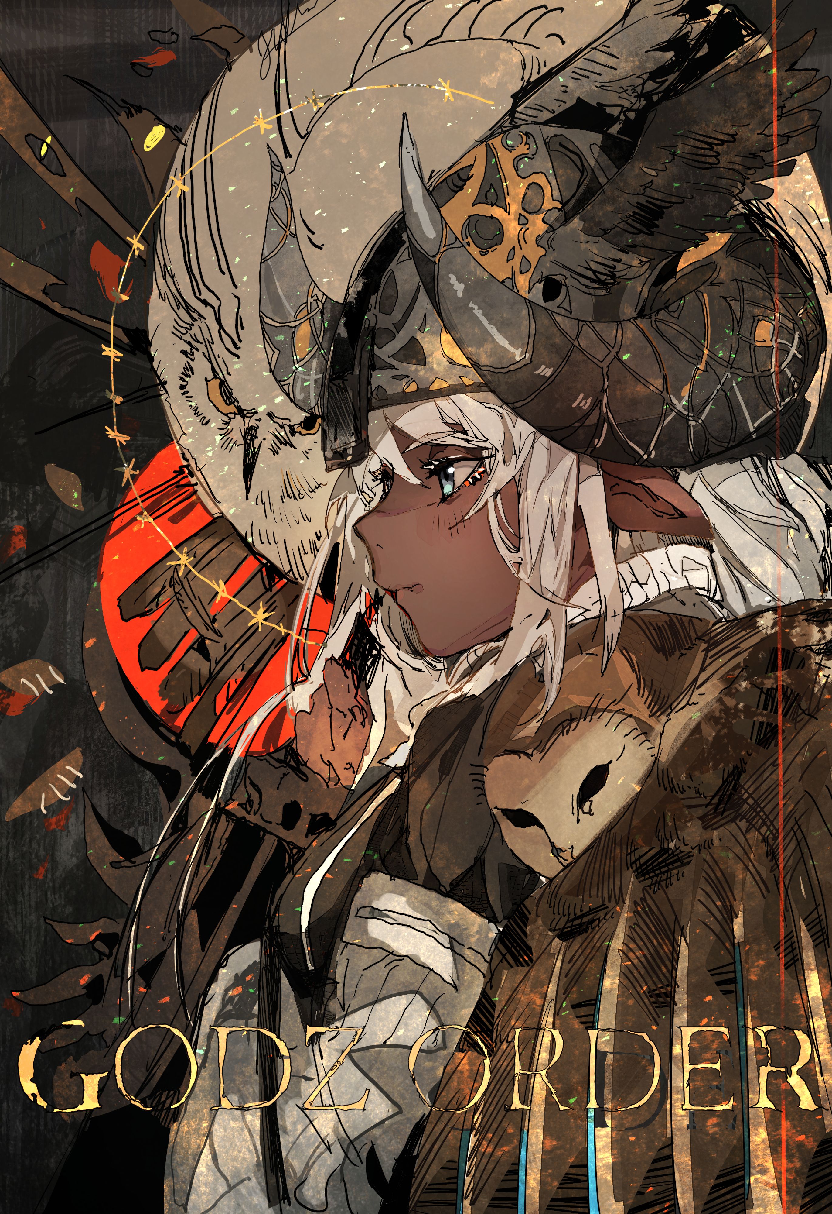 Wallpaper, anime girls, digital art, Hirannko, horns, elf ears, dark skin 2740x3995