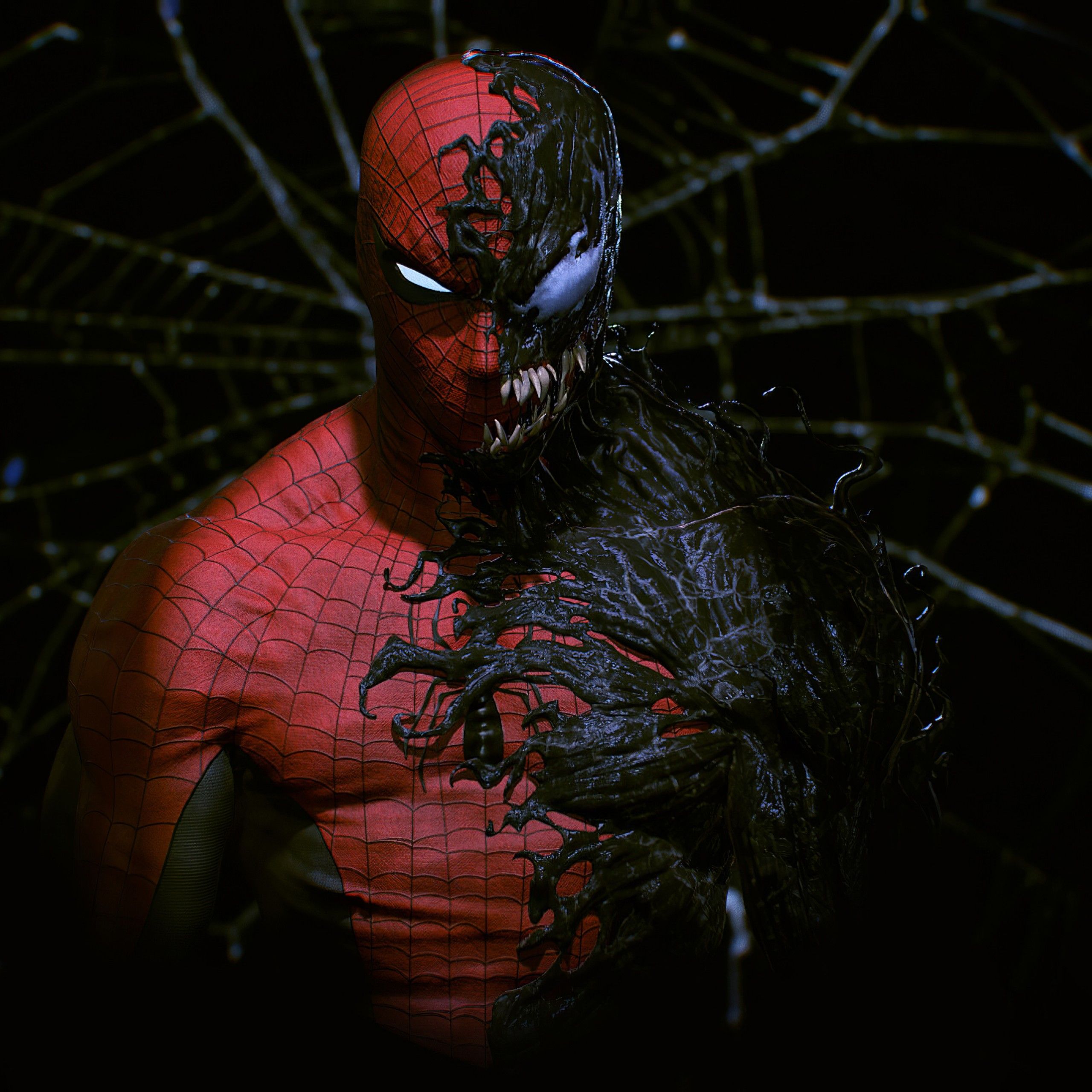 Spider Man Wallpaper 4K, Venom, Black Background, Marvel Superheroes, Graphics CGI