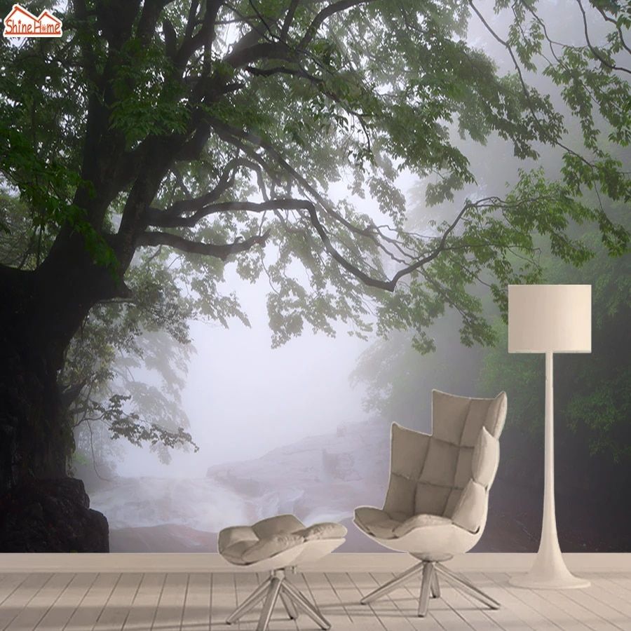 Wall Paper Papers Home Decor 3D Nature Wallpaper Mural Wallpaper for Living Room Girls Peel and Stick Foggy Forest Murals Rolls. Wallpaper