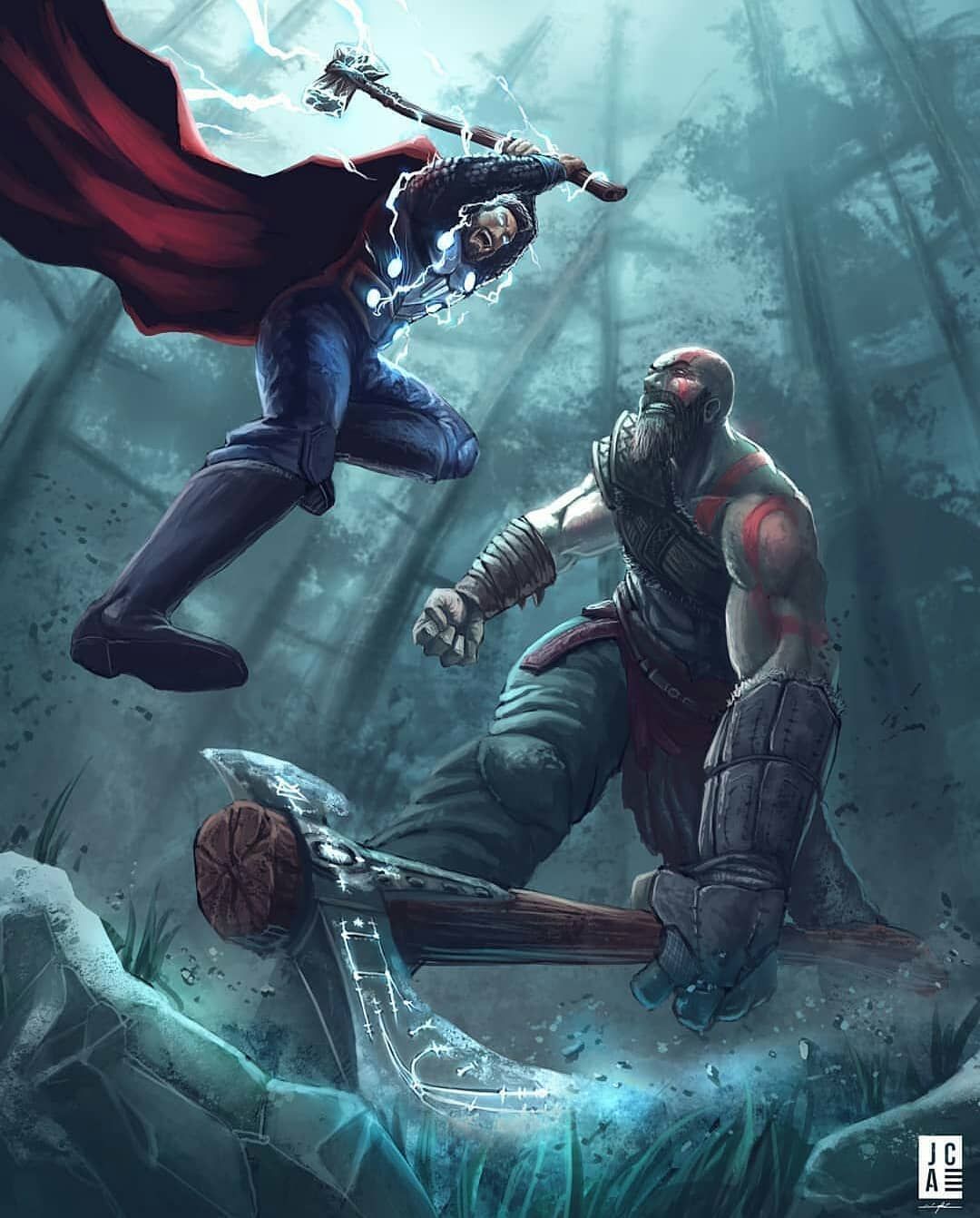 Kratos vs Thor Wallpaper 4K, Boss Fight, Kratos, Thor