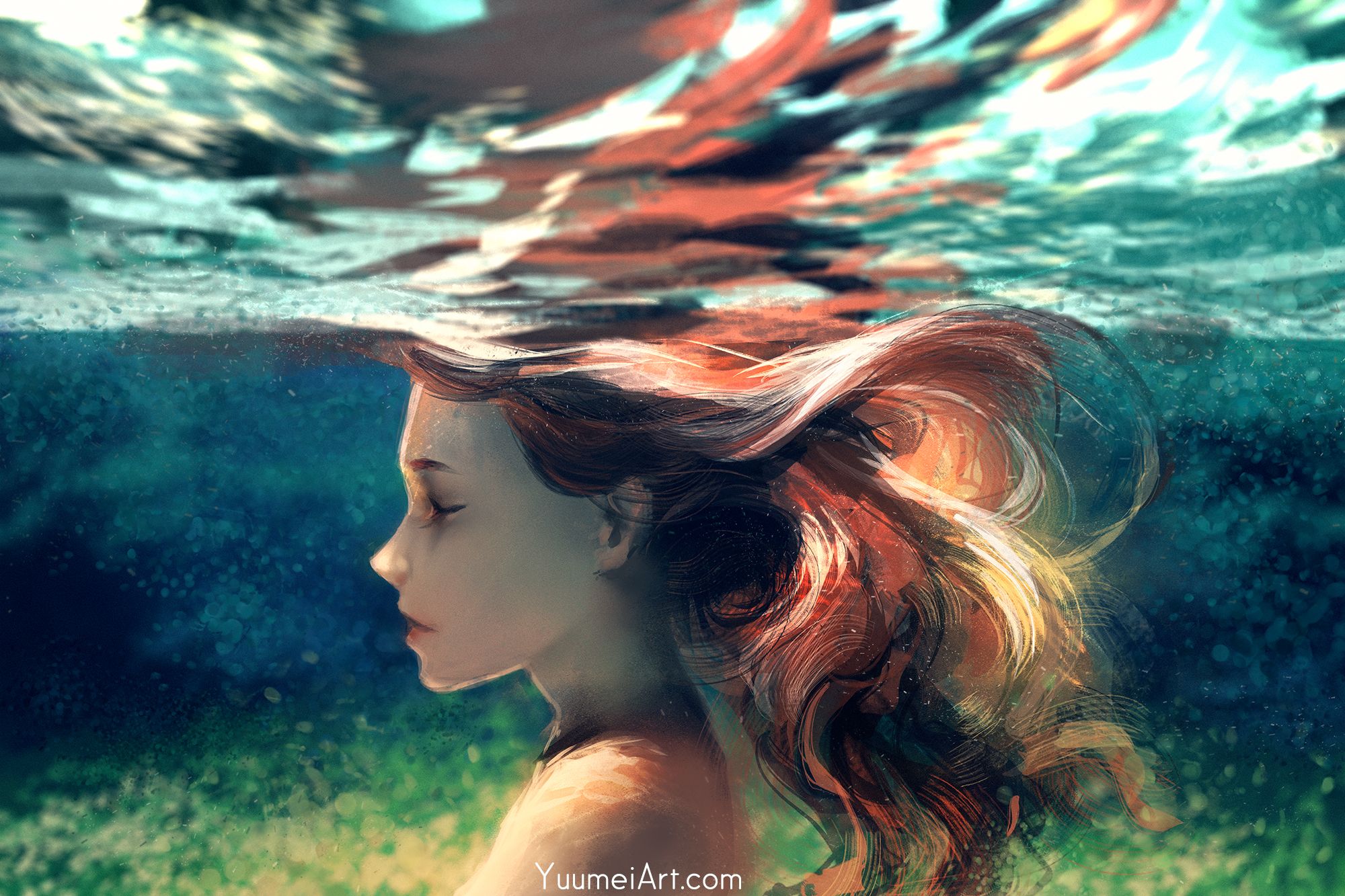 Girl, Underwater, Long Hair, Red Hair wallpaper