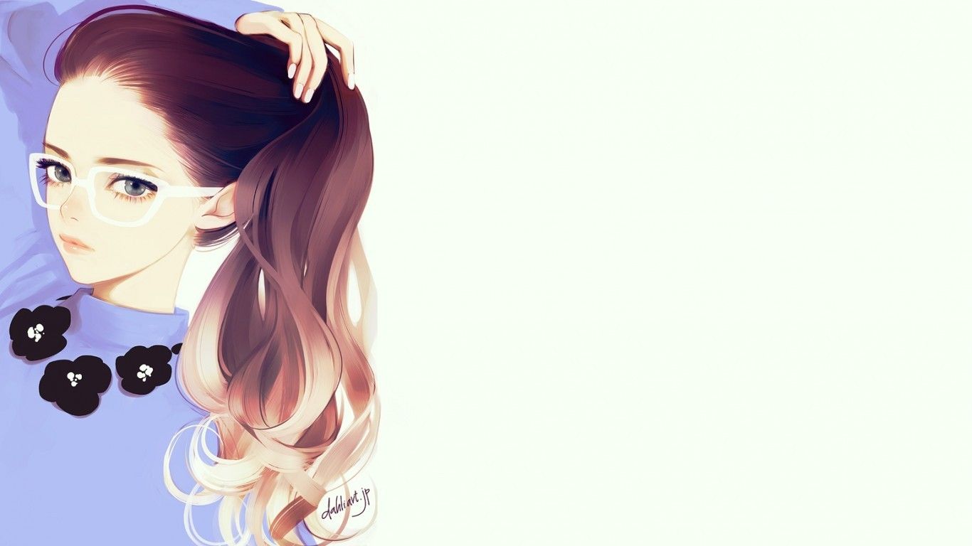 Download 1366x768 Anime Girl, Semi Realistic, Glasses, Long Hair Wallpaper for Laptop, Notebook