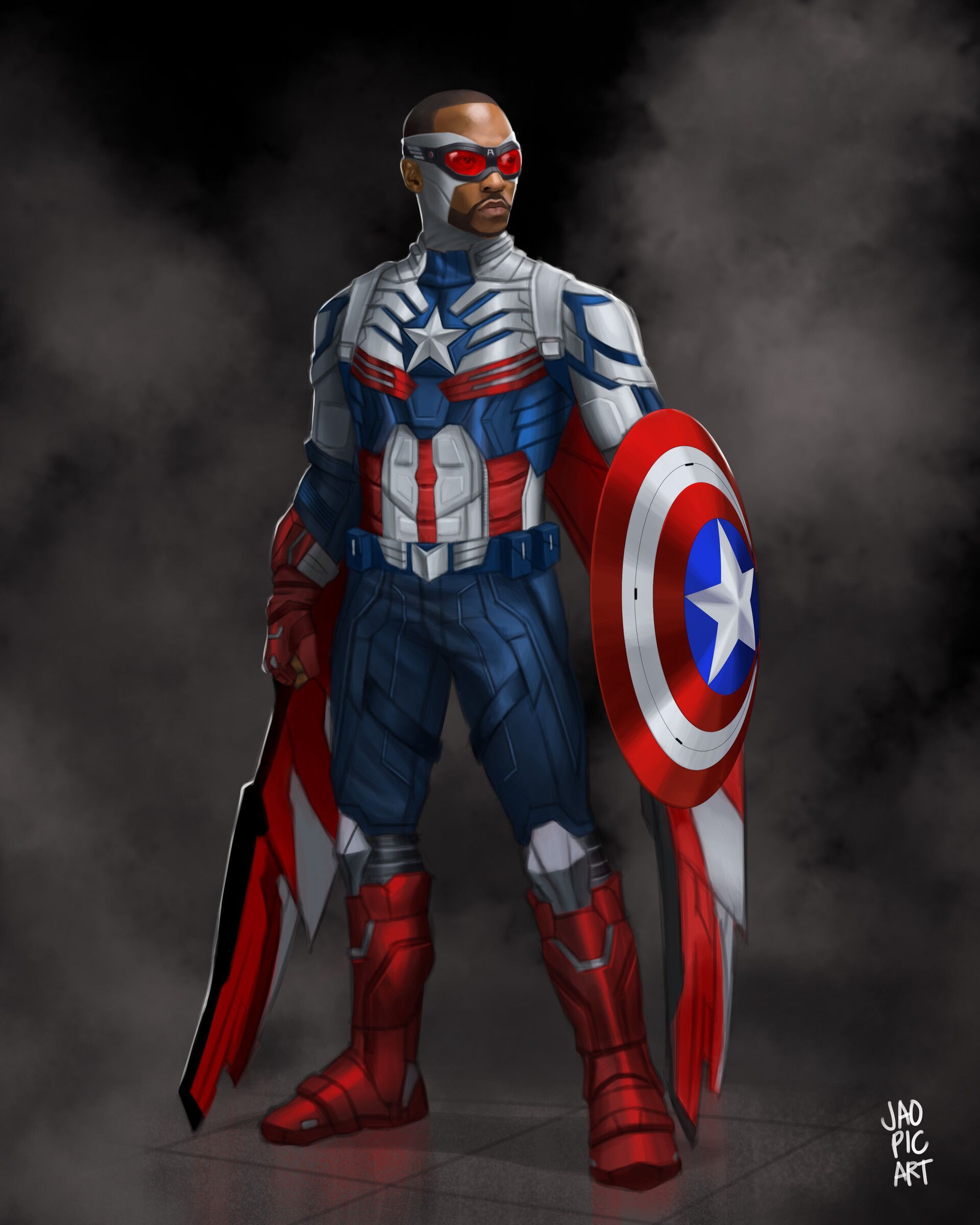 Sam Wilson Falcon Captain America Costume Design Cinematic Universe Fa. Captain america costume, Captain america art, Marvel captain america