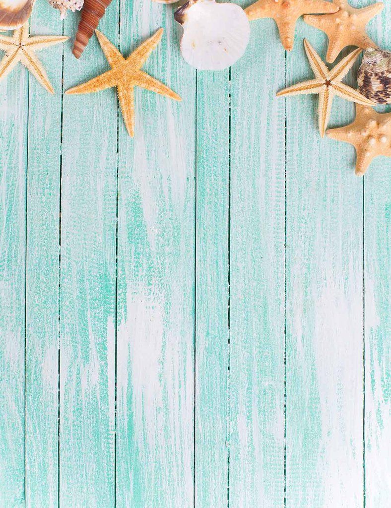 Starfish Conch On Baby Blue Wood Floor Backdrop For Photography. Baby blue wallpaper, Photography backdrops, Teal framed art