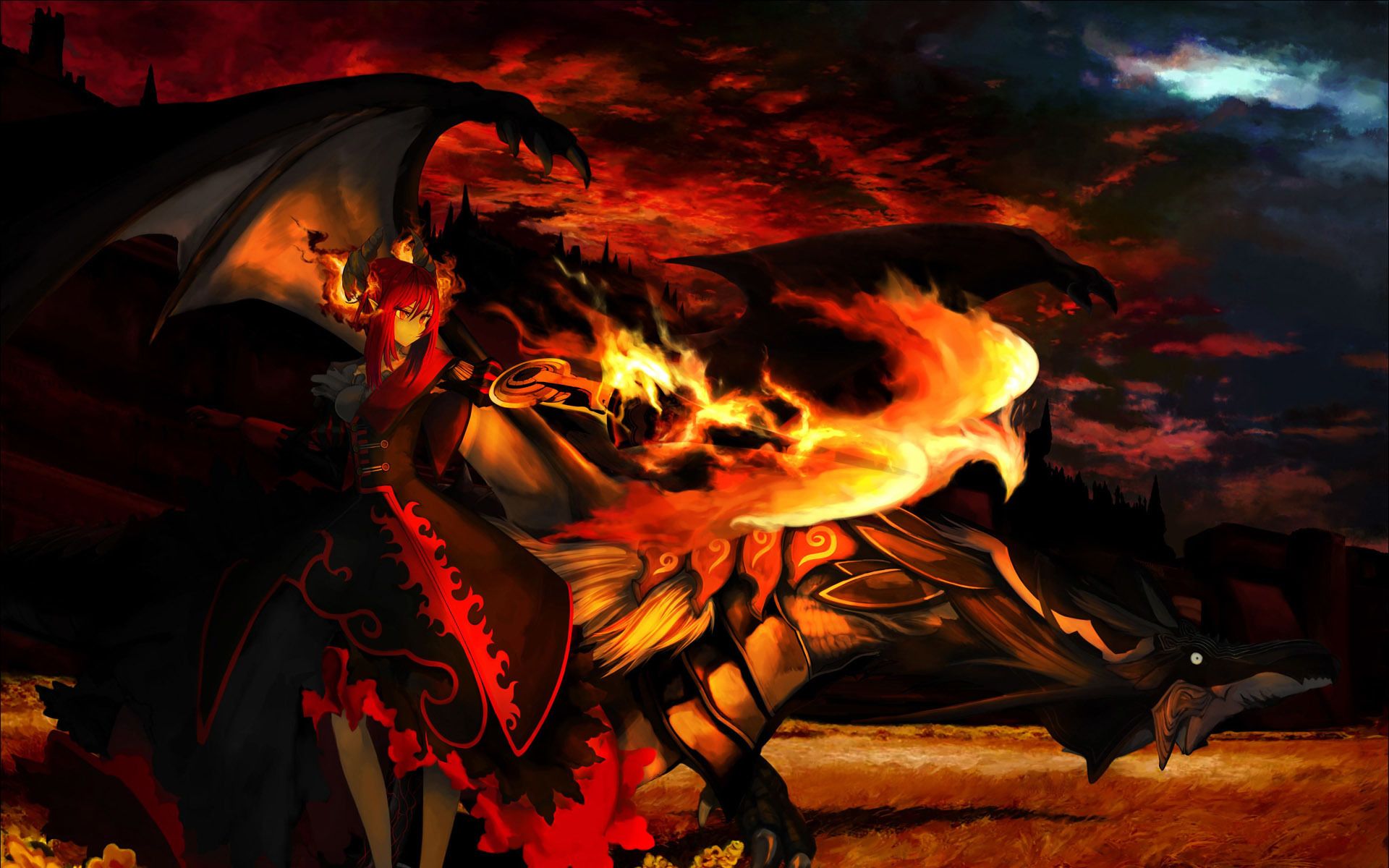 Anime Girl Wallpaper Fire Dragon