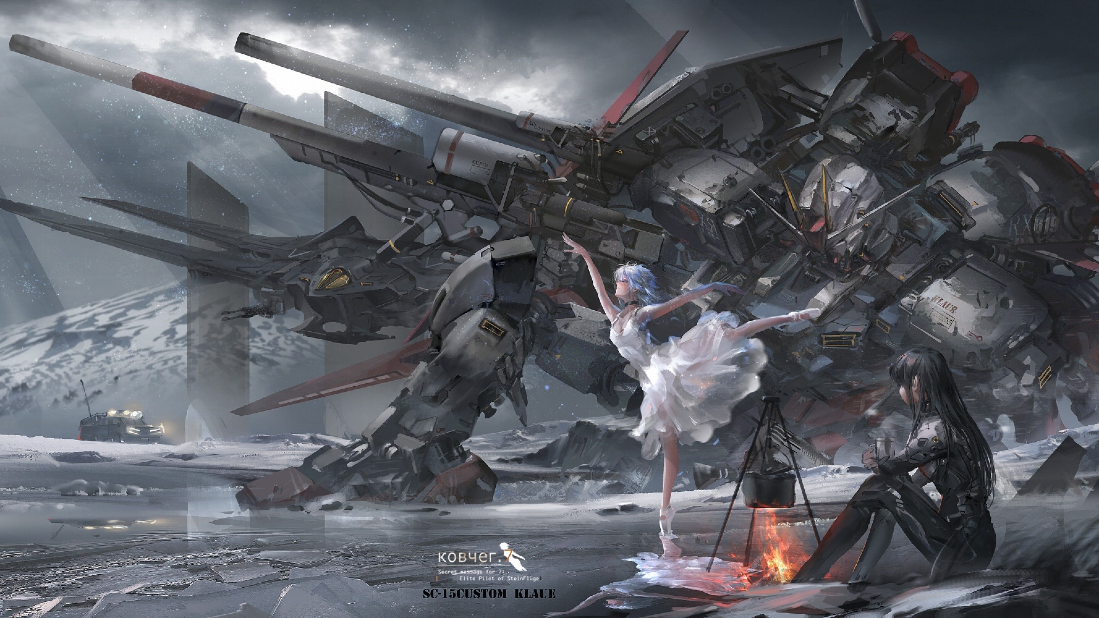 Download 3840x2160 Mecha, Sci Fi, Anime Girls, Dancing, Fire Wallpaper For UHD TV