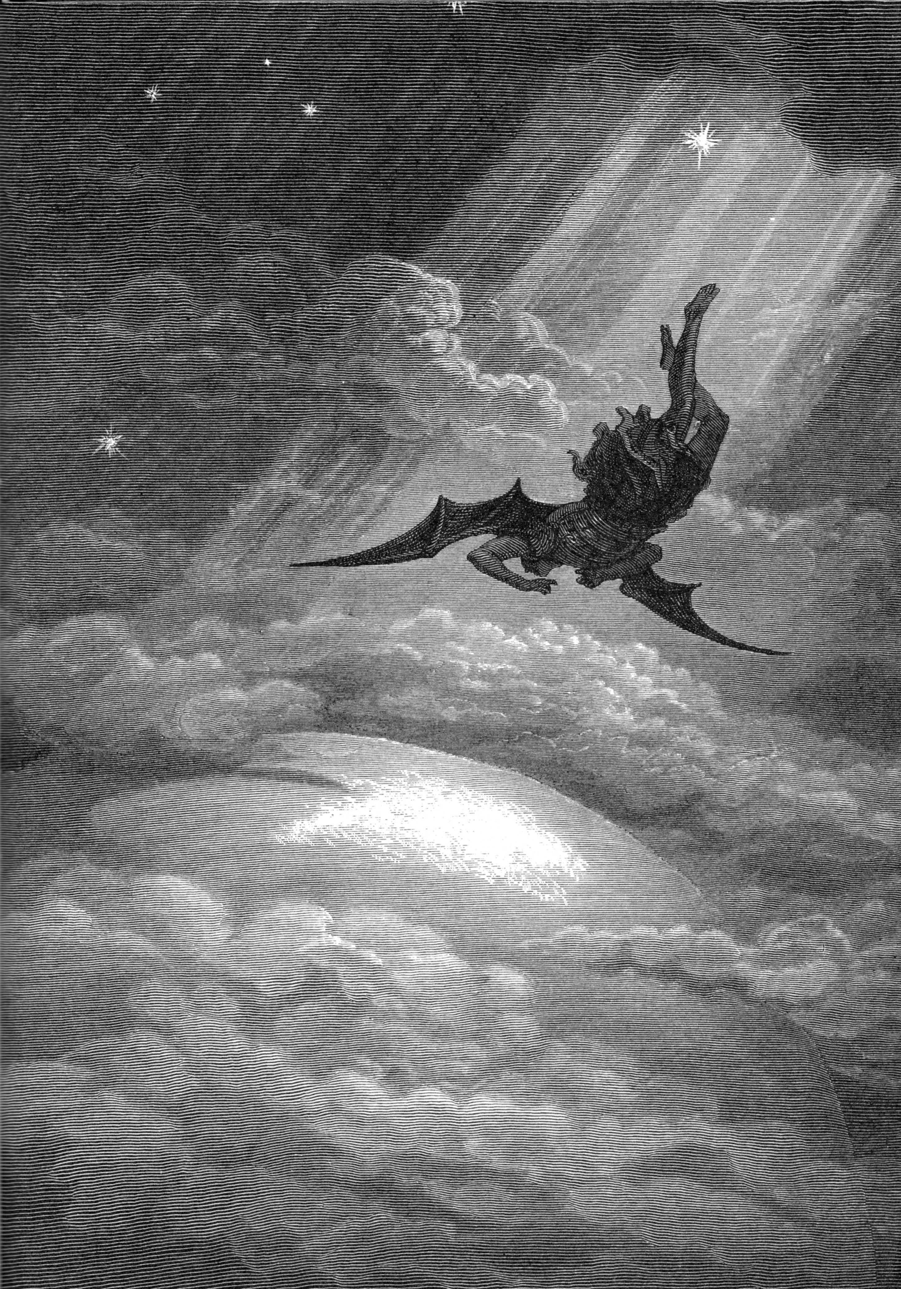 devil, illustrations, Heaven, religion, Gustave Dore, monochrome, artwork, lucifer, greyscale, Paradise Lost, John Milton, chinese drawings wallpaper
