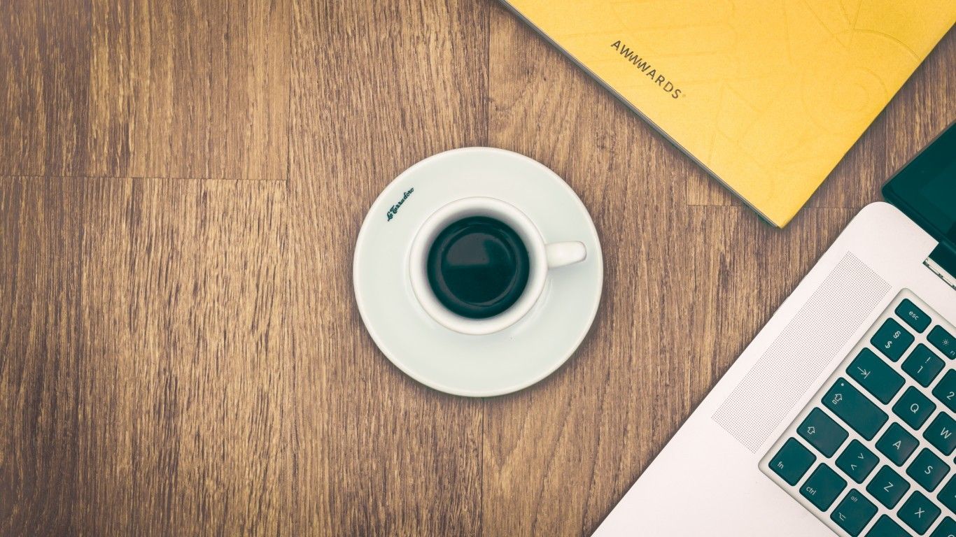 Download 1366x768 Coffee, Cup, Notebook, Top View, Table Wallpaper for Laptop, Notebook