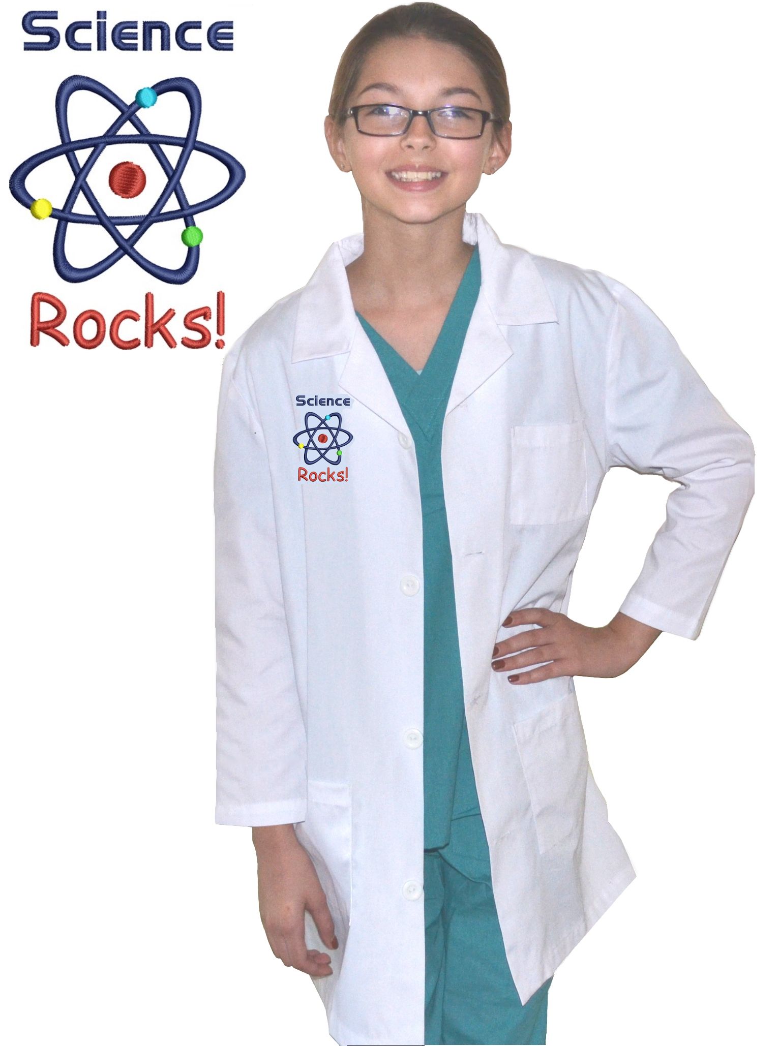 Kids Science Lab Coat with Science Rocks Design, Size 7