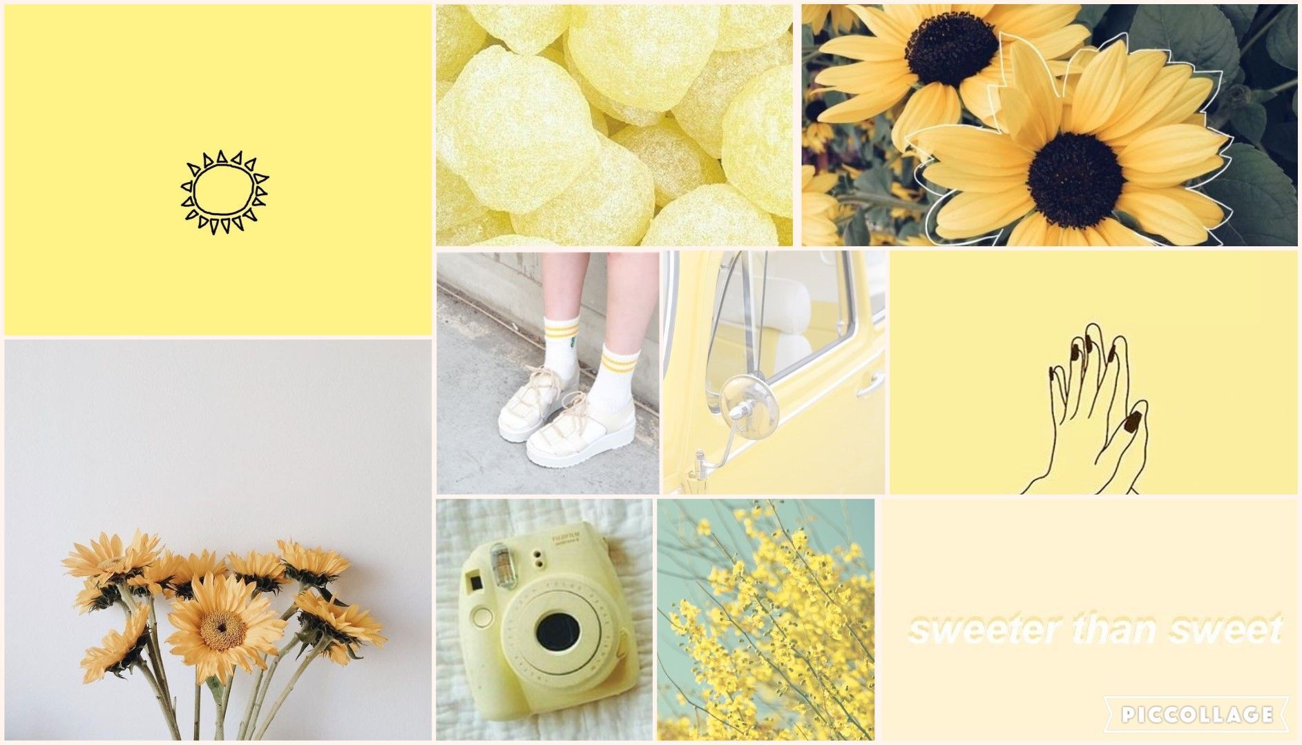 Aesthetic yellow collage. yellow flowers. yellow picture. Aesthetic. sunflowers.wallpaper. Yellow flowers, Pastel aesthetic, Yellow wallpaper