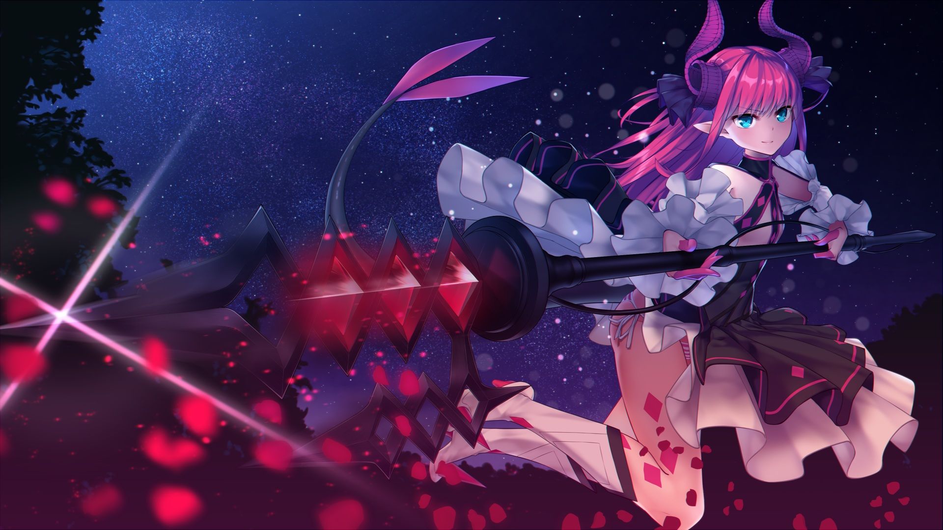 Omoti Fate Extra Fate Extra Ccc Fate Grand Order Fate Stay Night Elizabeth Bathory Dress Heels Horns No Bra Pantsu Pointy Ears String Panties Tail Wallpaper Weapon