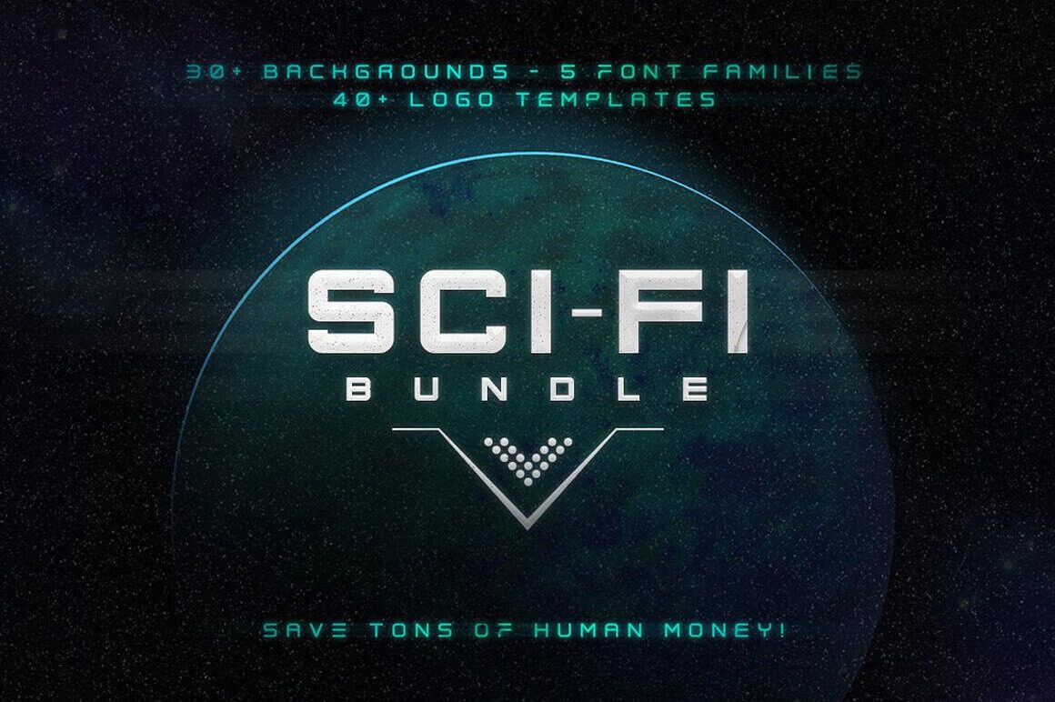Sci Fi Bundle: Space Fonts, Background, Logos, UI Kit $17!
