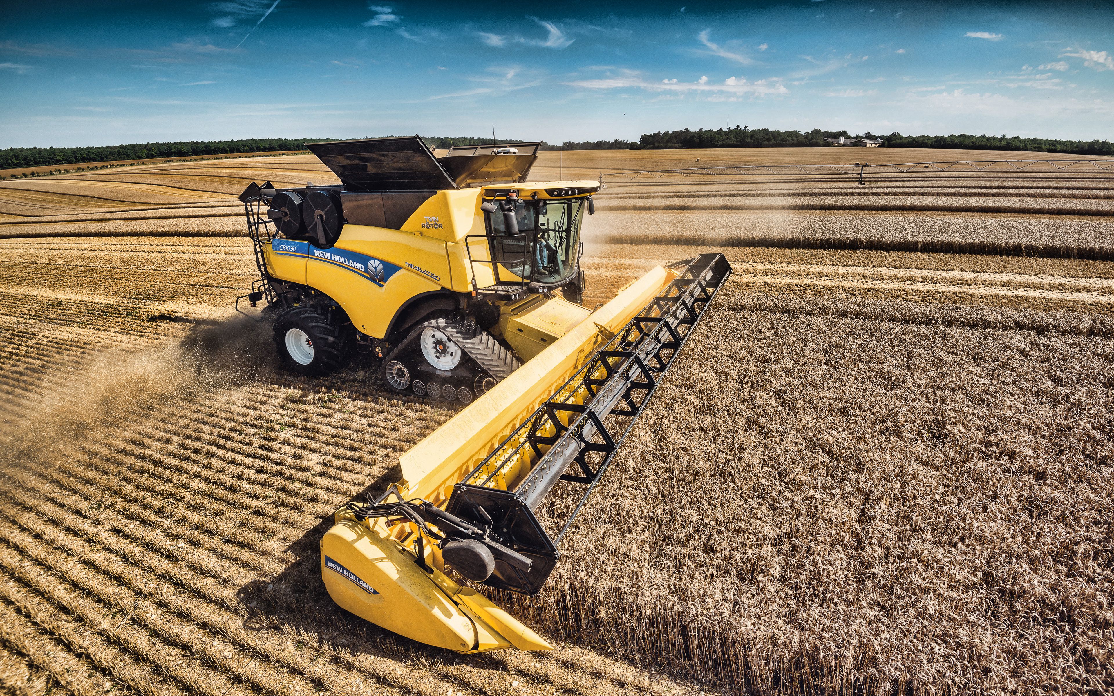 Download Wallpaper 4k, New Holland CR1090, Wheat Harvest, Close Up, 2019 Combines, New Holland Agriculture CR Series, Agricultural Machinery, HDR, Grain Harvesting, Combine Harvester, Combine In The Field, Agriculture, New Holland Agriculture For