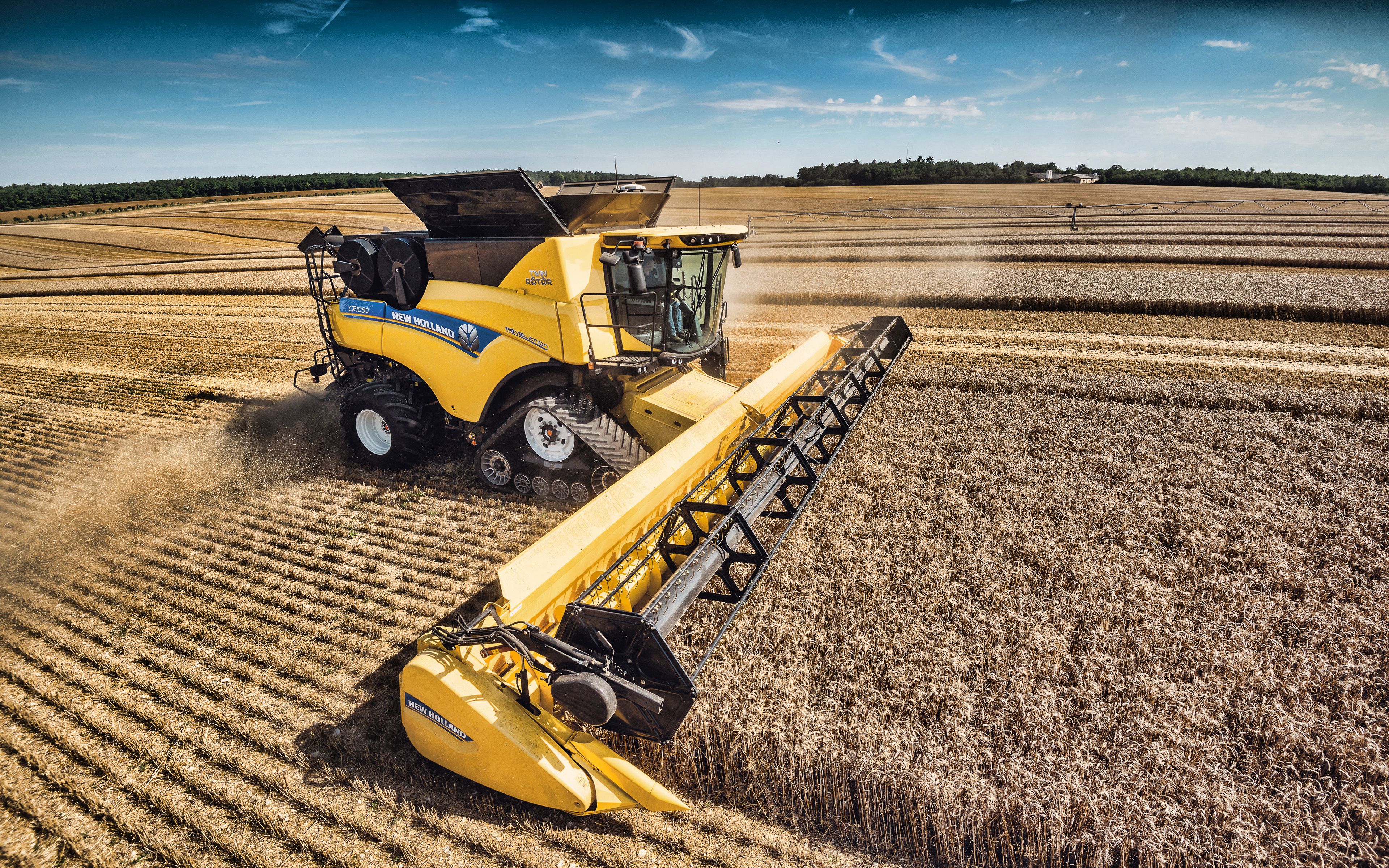 Download Wallpaper 4k, New Holland CR Wheat Harvest, Close Up, 2019 Combines, New Holland Agriculture CR Series, Agricultural Machinery, HDR, Grain Harvesting, Combine Harvester, Combine In The Field, Agriculture, New Holland Agriculture For