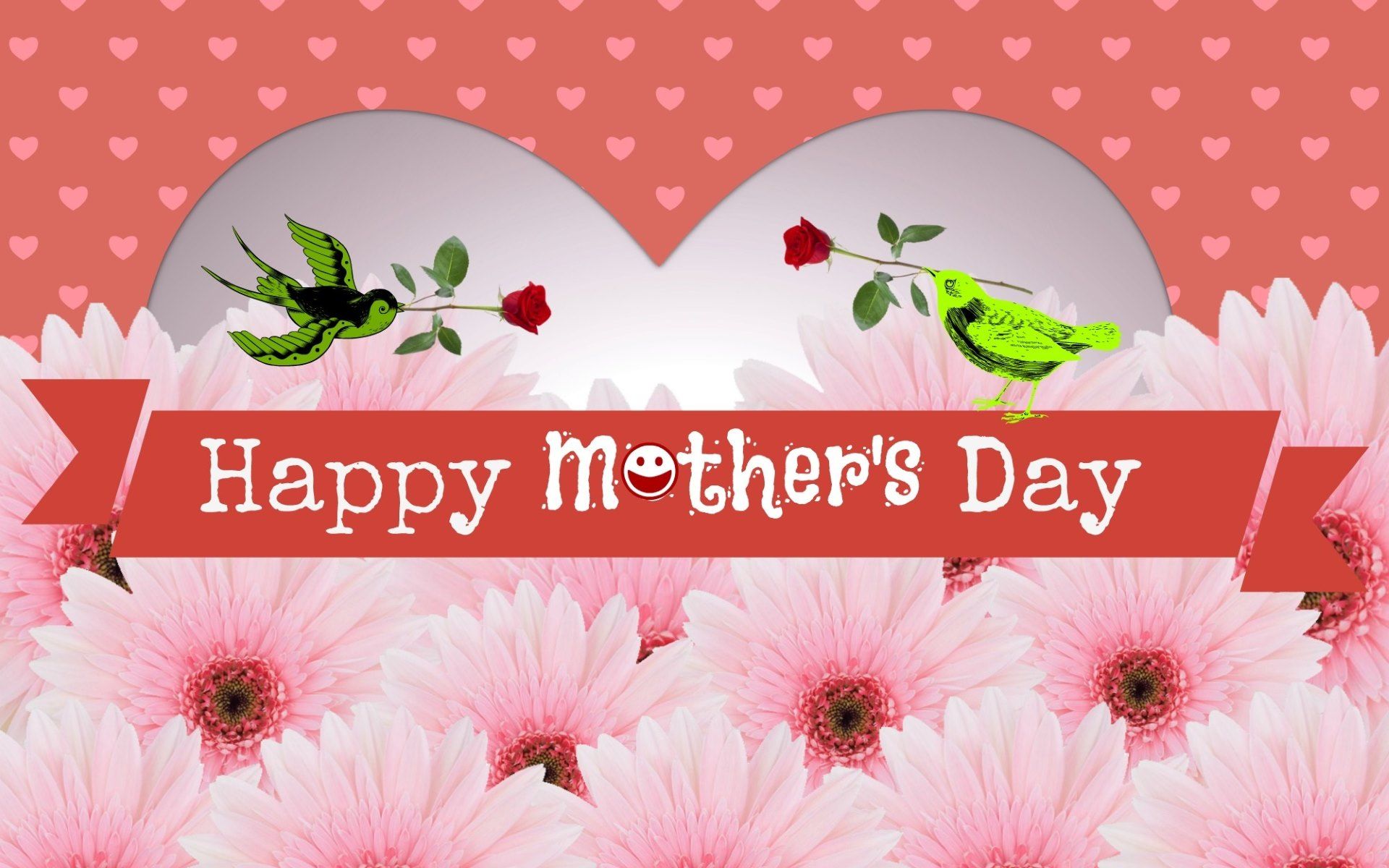 Mothers Day Flower Pink Flower Bird Wallpaper:1920x1200