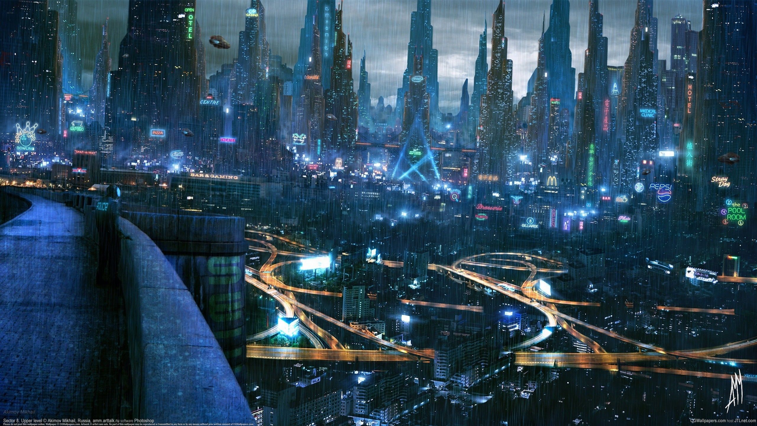 cyberpunk cityscape city futuristic city digital art wallpaper. Mocah HD Wallpaper