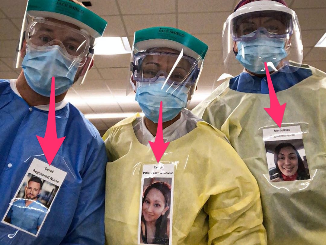 Healthcare Workers Tape Photo of Themselves to Protective Gear