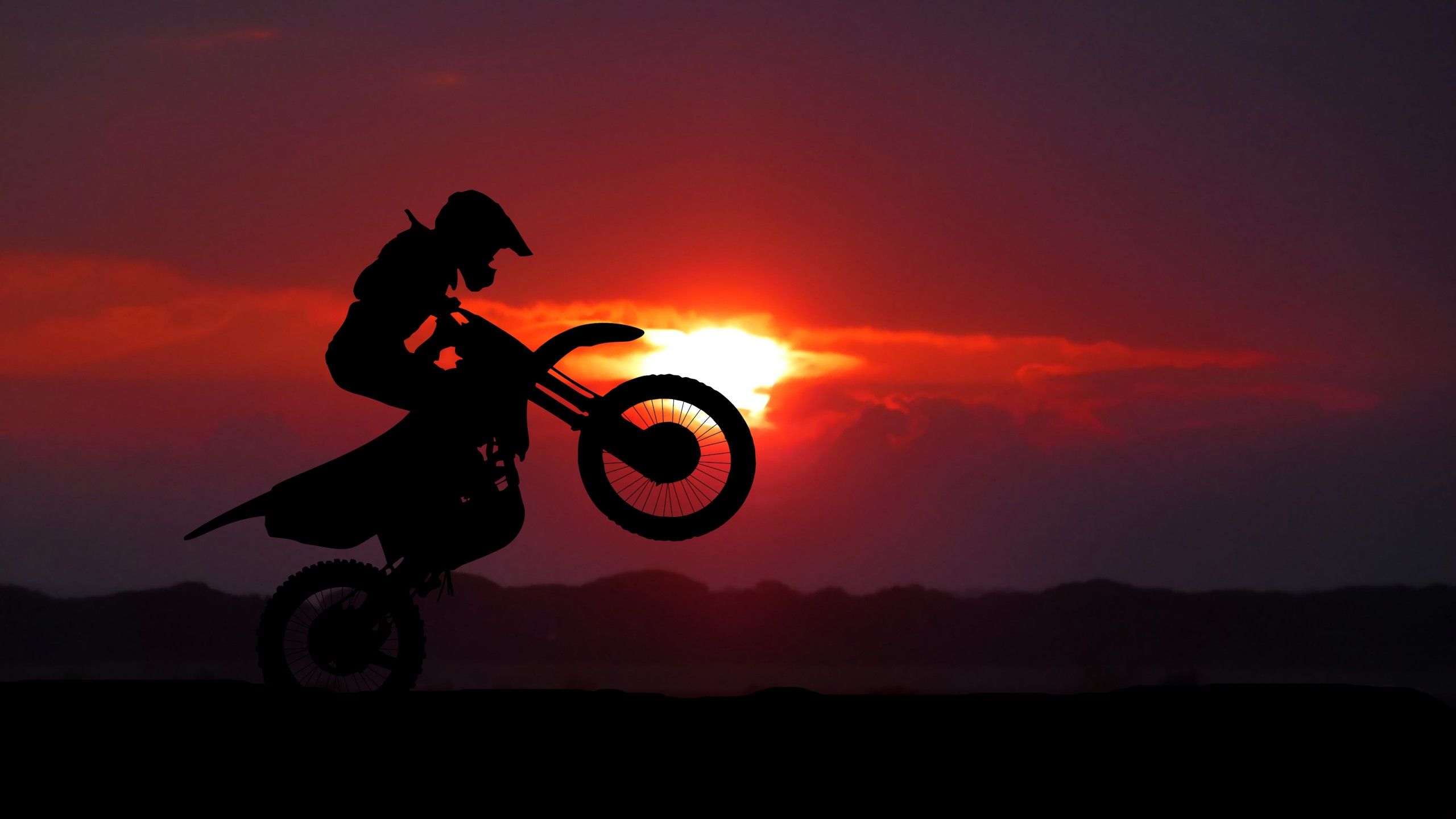 Motocross Motorcycle 4K Wallpaper, Motorcycle stunt, Silhouette, Sunset, Photography