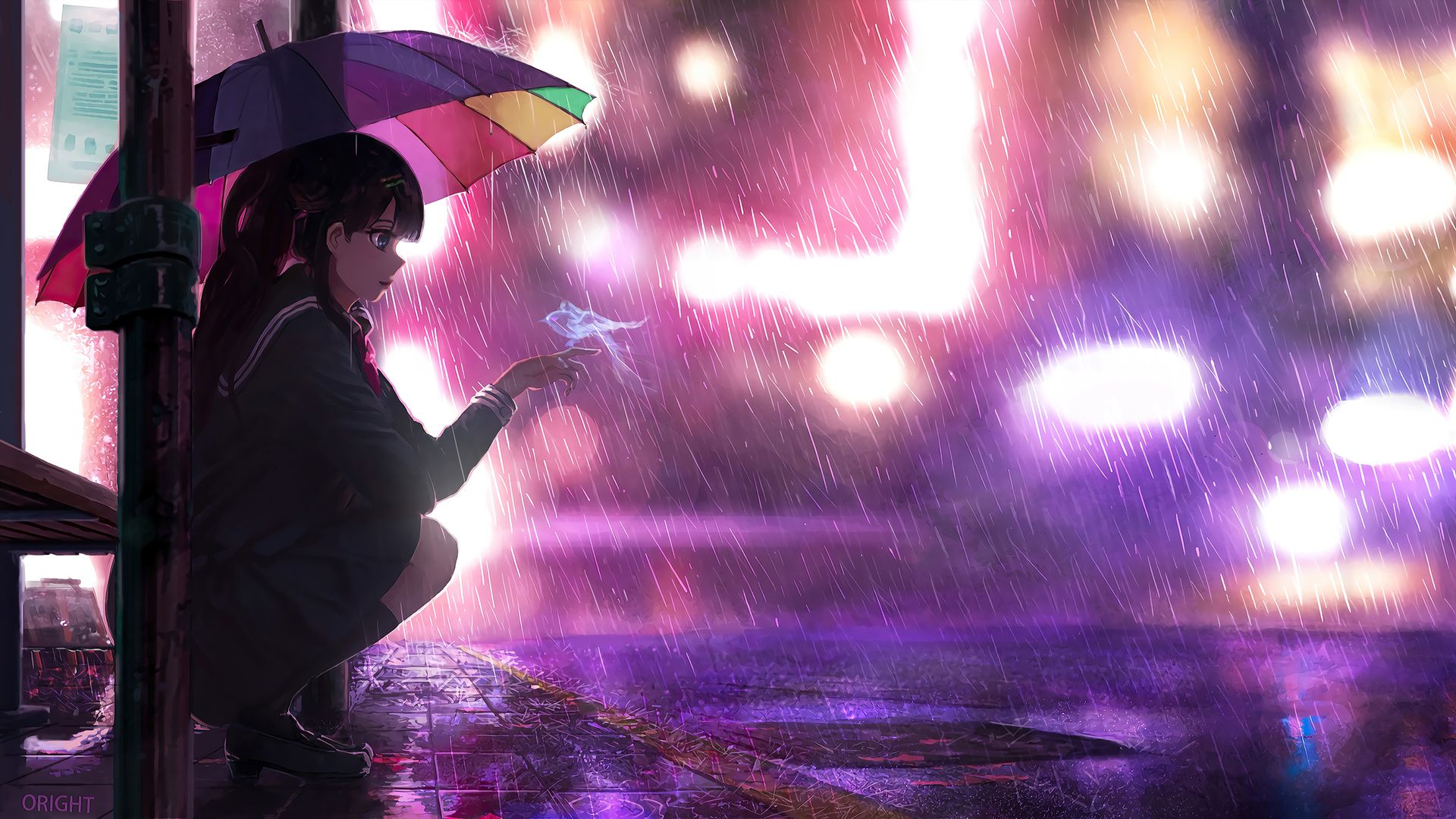 Umbrella Rain Anime Girl 4k Laptop Full HD 1080P HD 4k Wallpaper, Image, Background, Photo and Picture