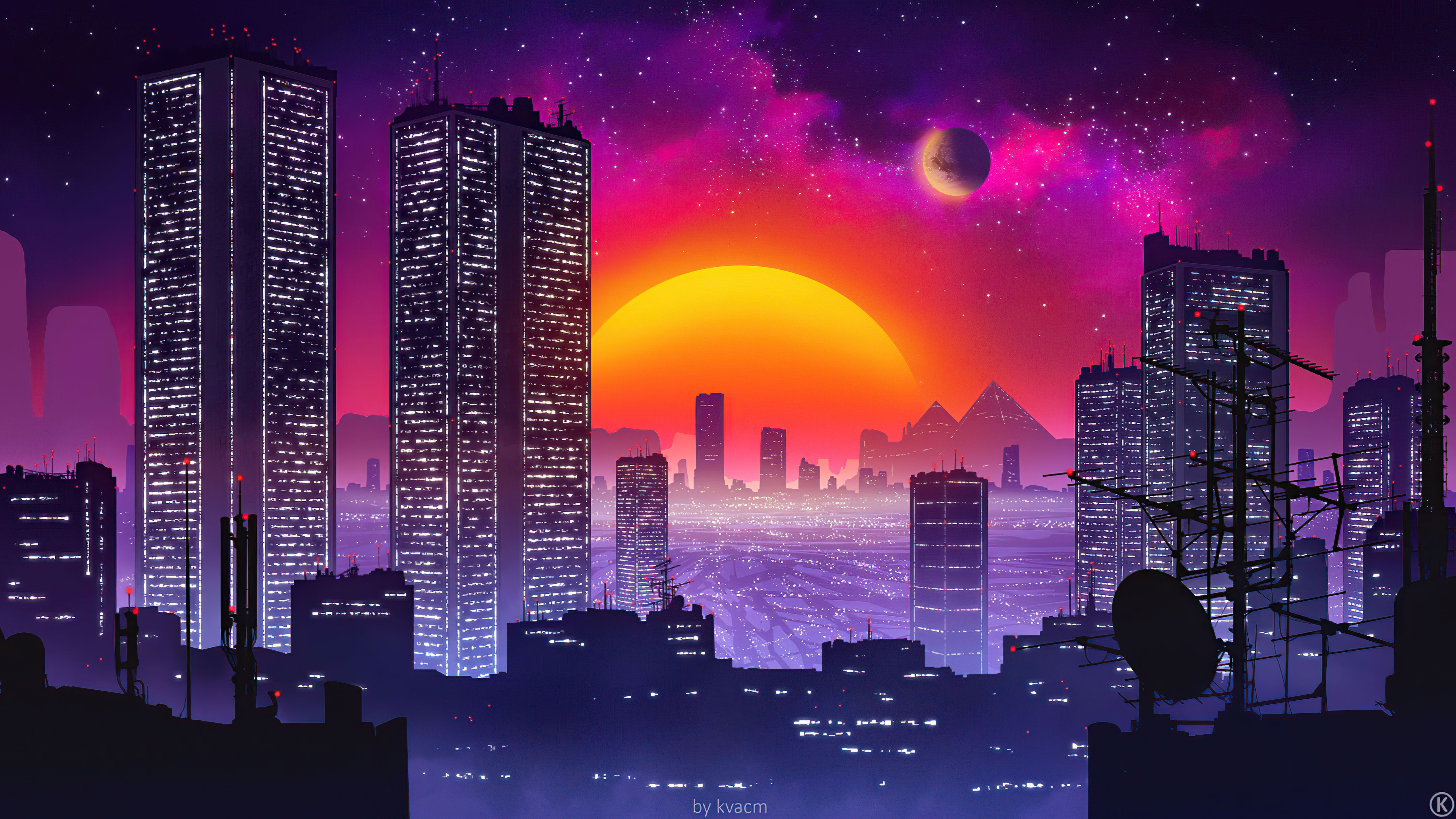 City Retrowave Sunset 4k Wallpaper