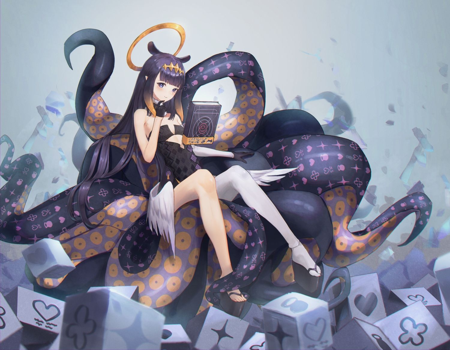 blue eyes book flat chest gloves halo hololive long hair ninomae ina'nis pointed ears purple hair ritta (abmnoworld) tentacles wings. konachan.com.com Anime Wallpaper