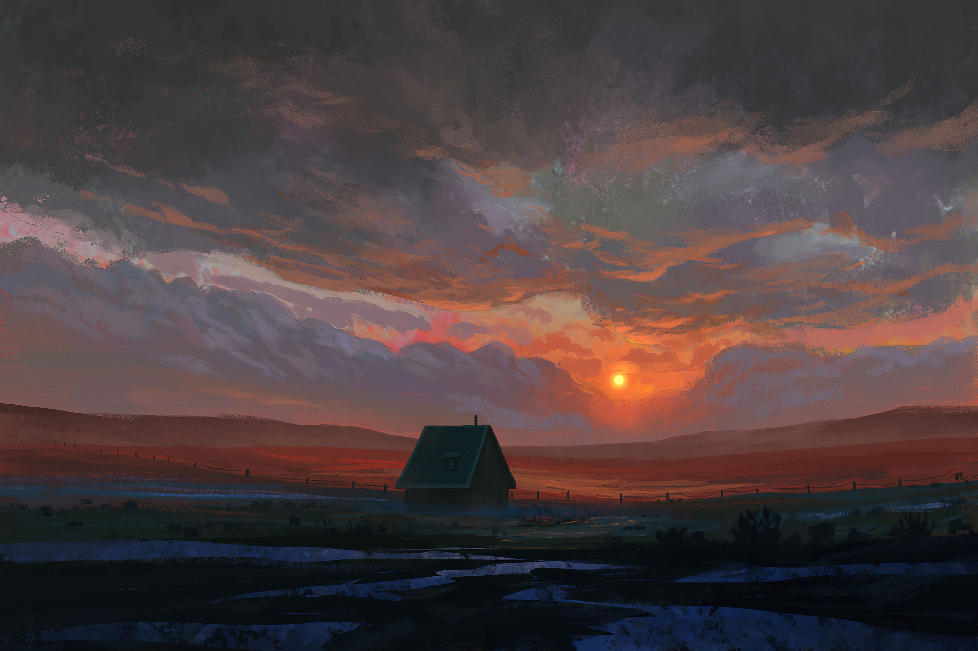 House Alone Painting 4k Laptop HD HD 4k Wallpaper, Image, Background, Photo and Picture