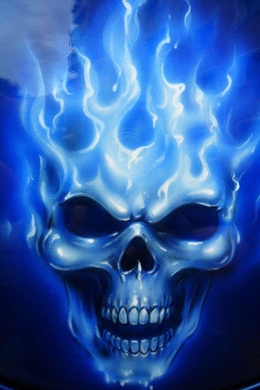 Cool skull for blue bike. Airbrush skull, Skulls drawing, Blue flame tattoo