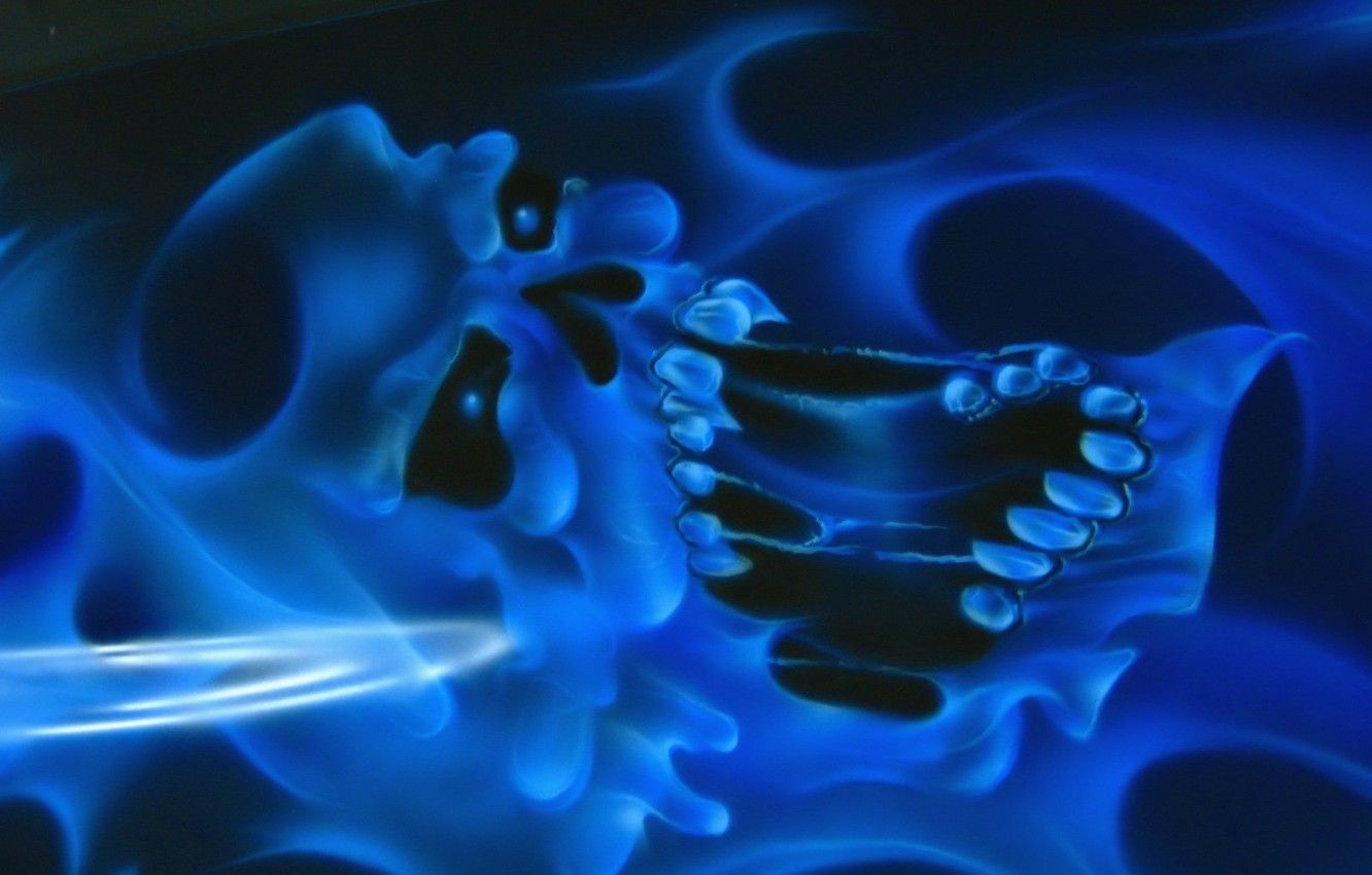 Wallpaper blue, smoke, skull image for desktop, section стиль