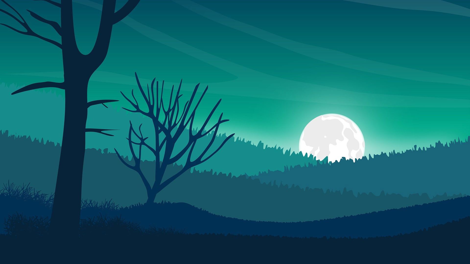 Artistic wallpaper, digital landscape, digital art, hills, moon, minimal art • Wallpaper For You HD Wallpaper For Desktop & Mobile