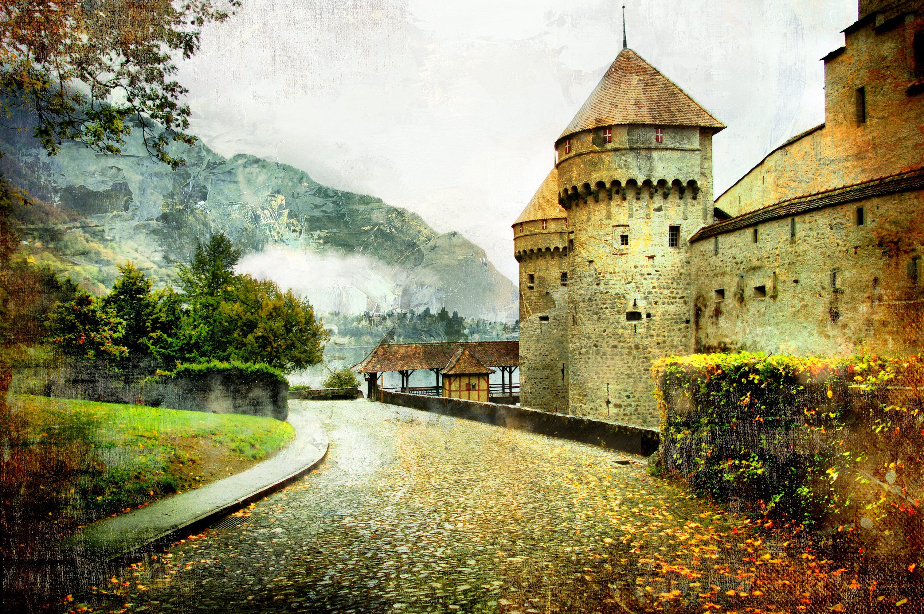 fairytale, Castle, Landscape, Road, Artwork, Art, Autumn, Photohop Wallpaper HD / Desktop and Mobile Background