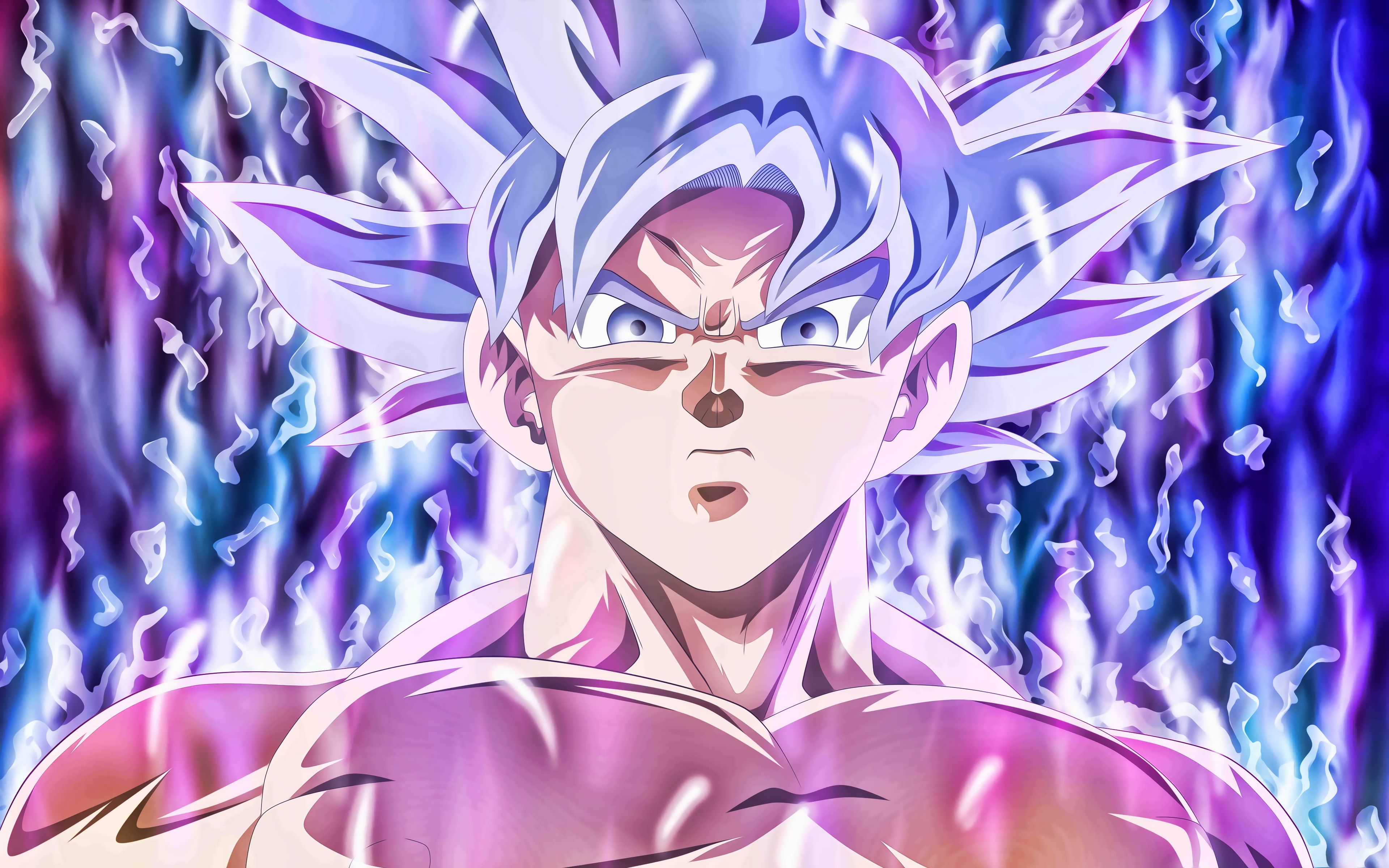 Download wallpapers 4k, Ultra Instinct Goku, violet fire, DBS characters, S...