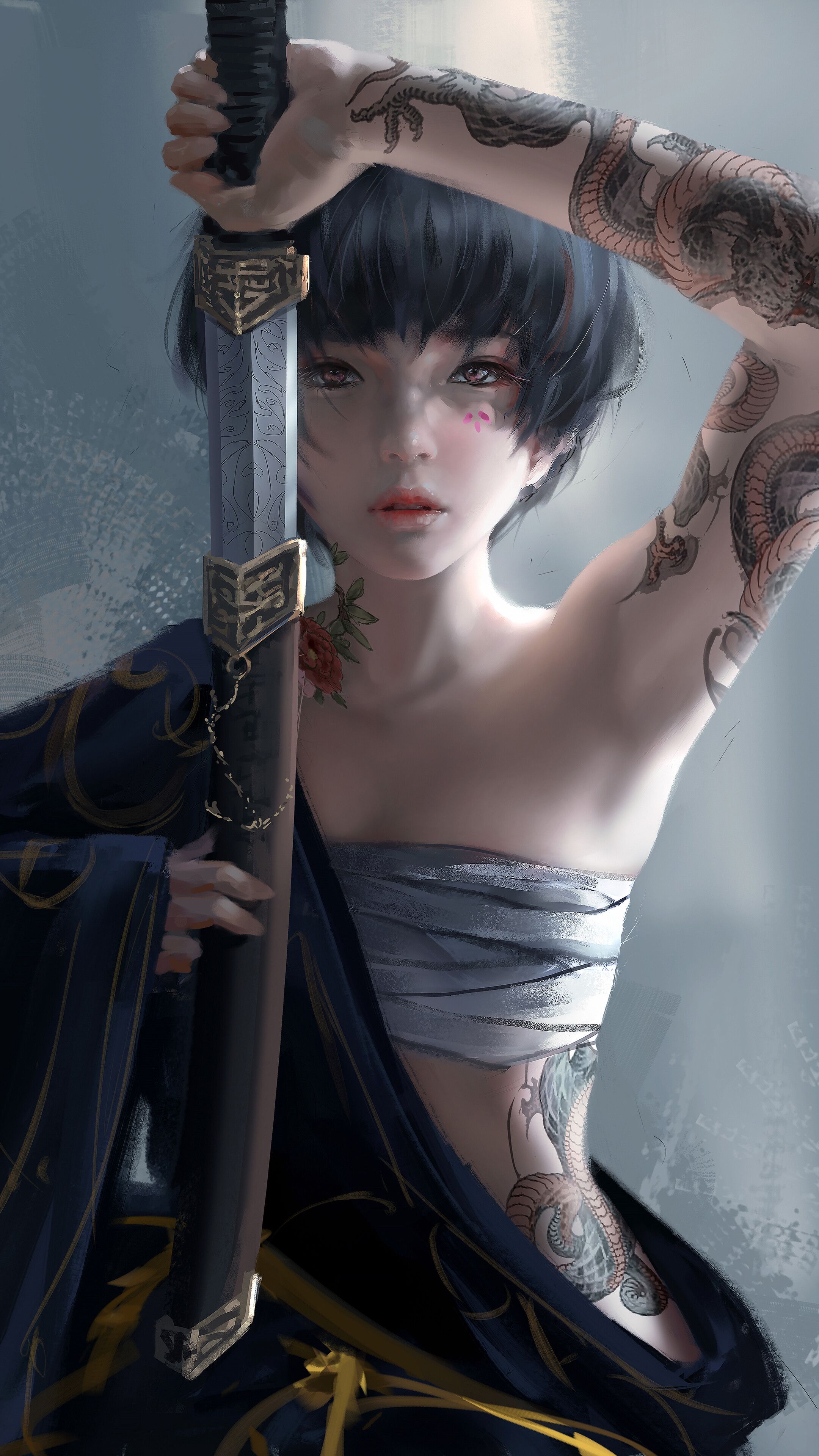 Fantasy, Girl, Tattoo, Warrior, Sword, 4K phone HD Wallpaper, Image, Background, Photo and Picture. Mocah HD Wallpaper