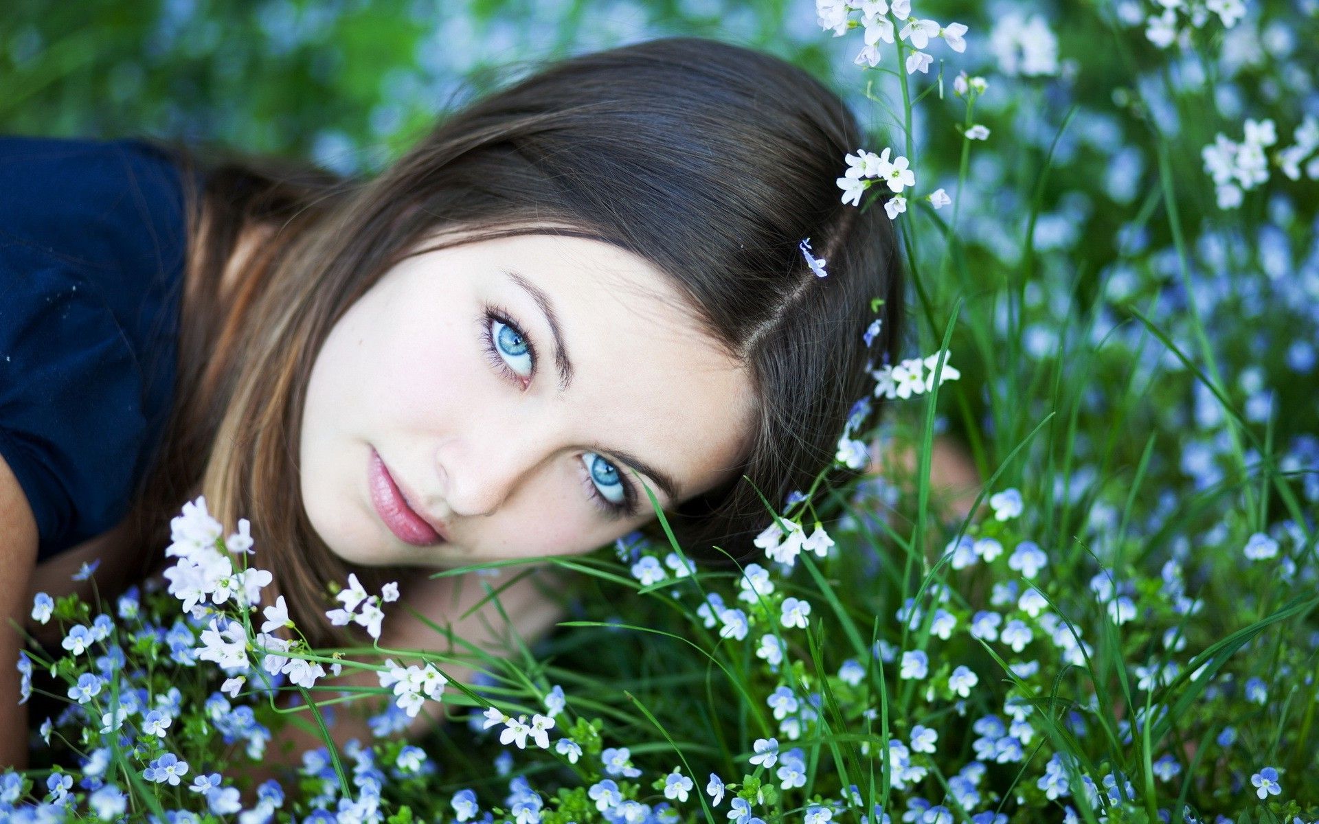 blue Eyes, Nature, Women, Flowers, Blue Flowers Wallpaper HD / Desktop and Mobile Background
