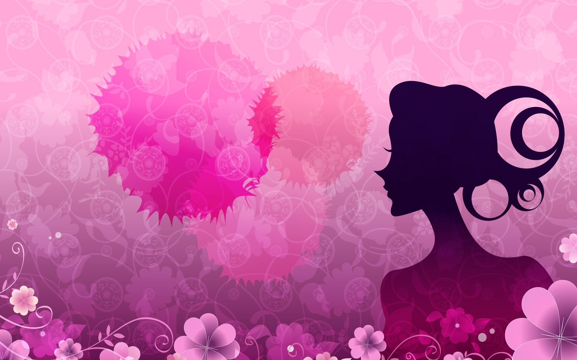 Wallpaper Vector Women Pink Flowers