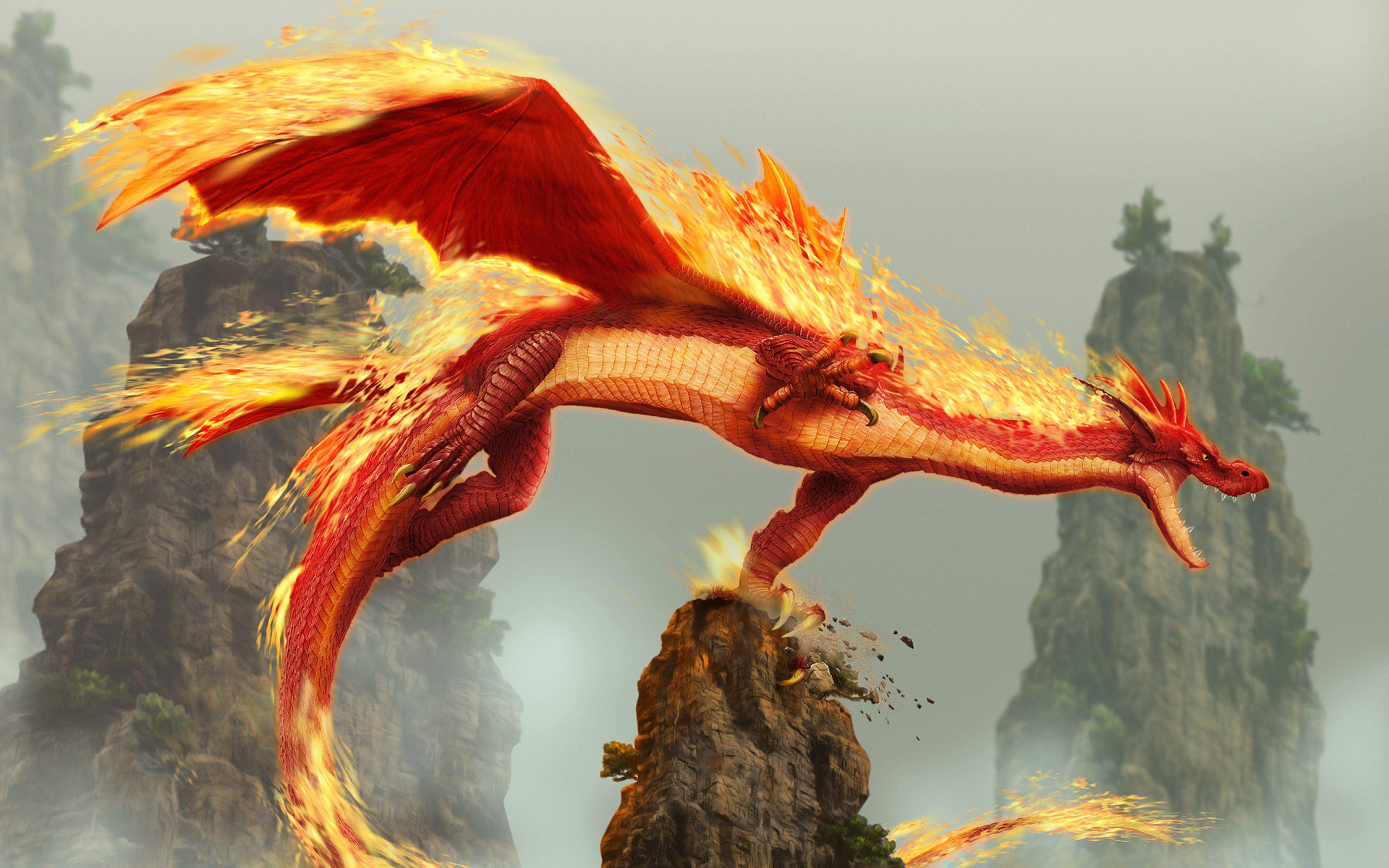 Red Fire Dragon Creature Fantasy Monster 5k 2048x1152 Resolution HD 4k Wallpaper, Image, Background, Photo and Picture