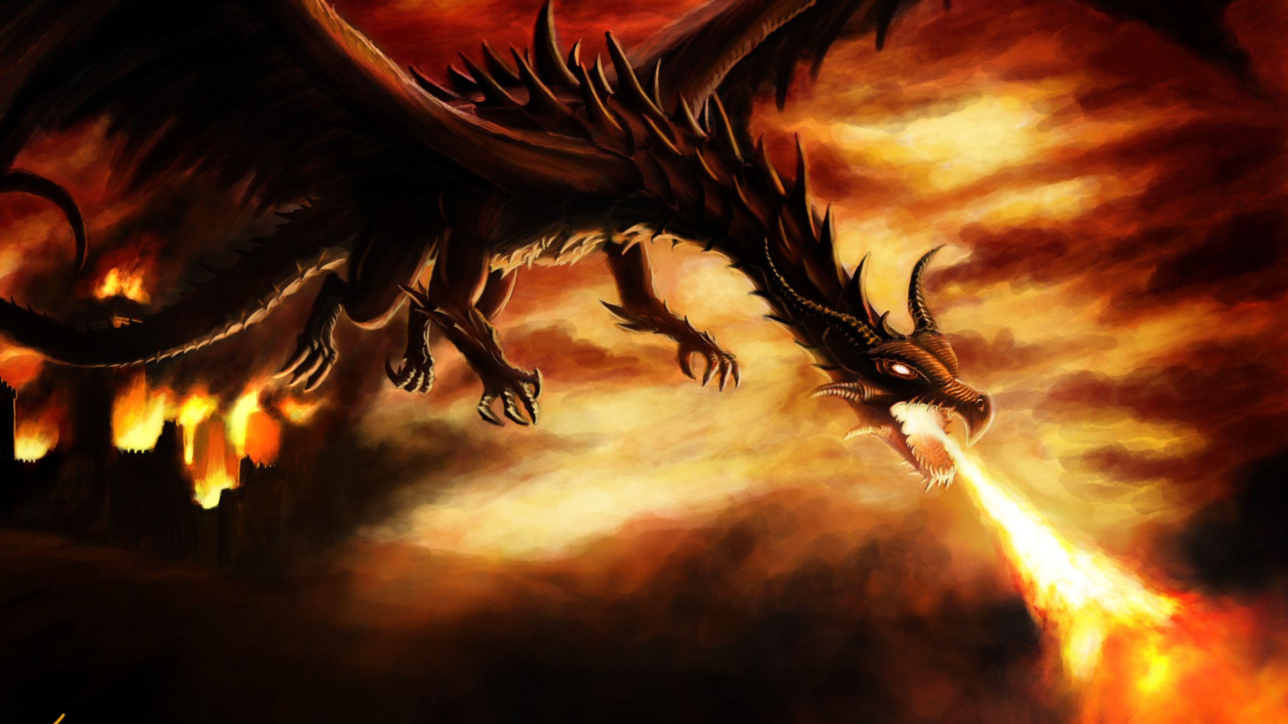 Fantasy Is Dragon Flying Above And Breathing Fire HD Dreamy Wallpaper