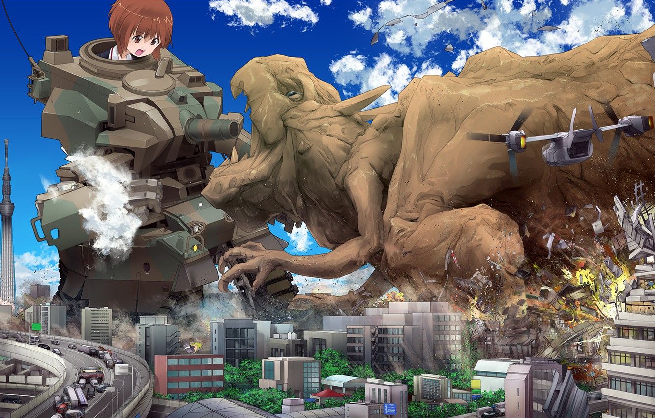 Wallpaper tower, home, destruction, girl, tokyo, godzilla, combat robot image for desktop, section фантастика