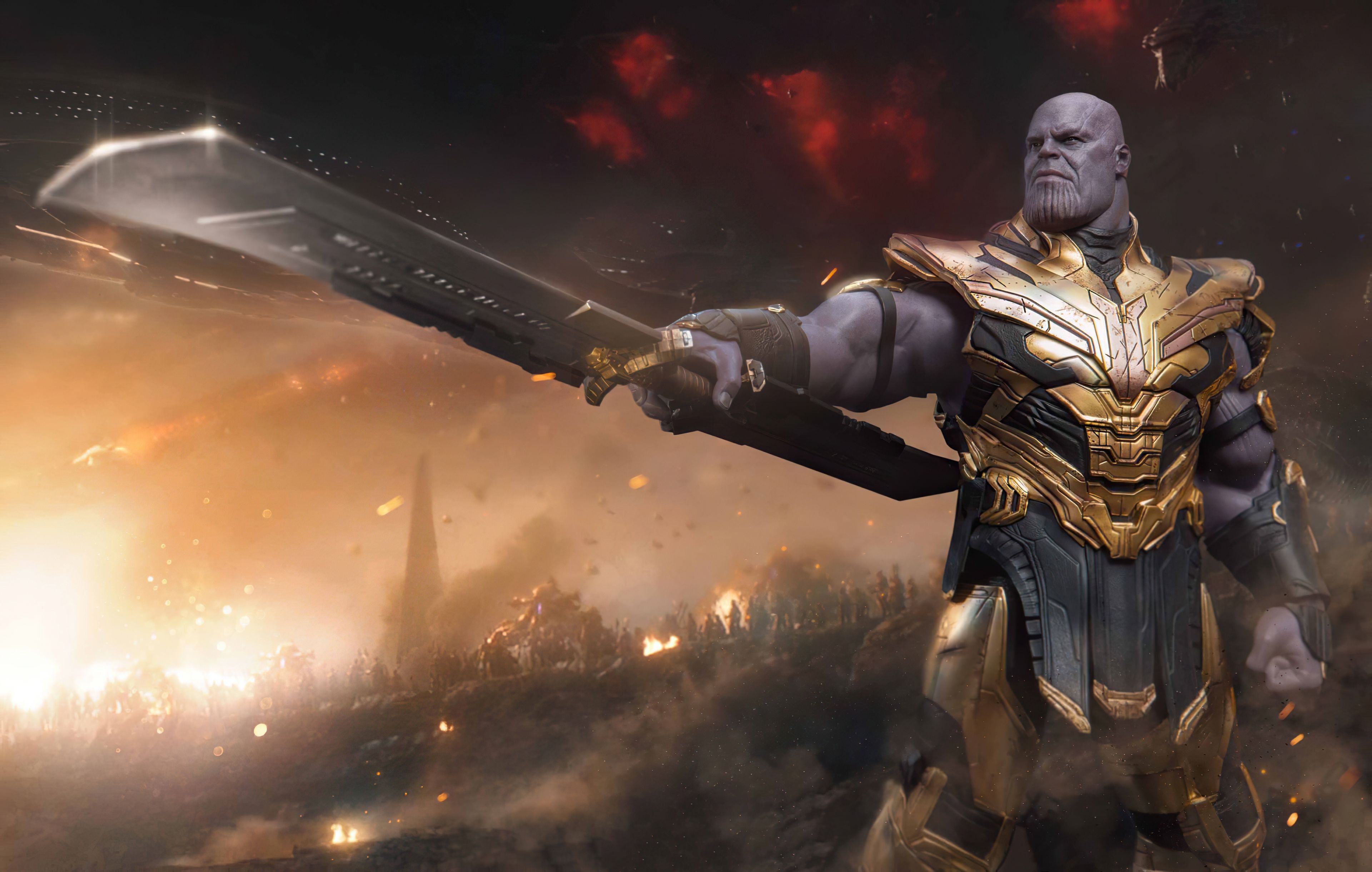 Download 3840x2440 Thanos, Villain, Avengers Endgame, Armor, Battle, Marvel Universe Wallpaper