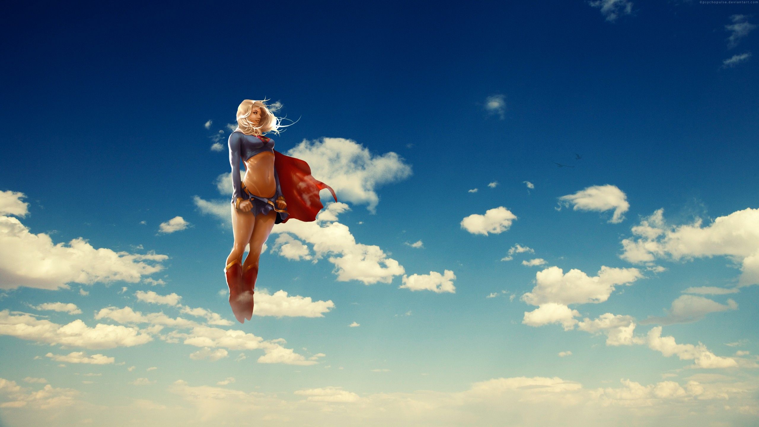 #superheroines, #cape, #flying, #clouds, #Supergirl, #anime, #artwork, #DC Comics, #sky, #digital art, #superhero, #blonde, wallpaper. Mocah HD Wallpaper