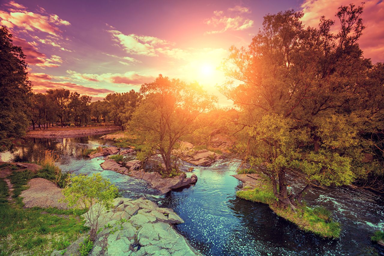 Desktop Wallpaper Nature Scenery sunrise and sunset stone Rivers