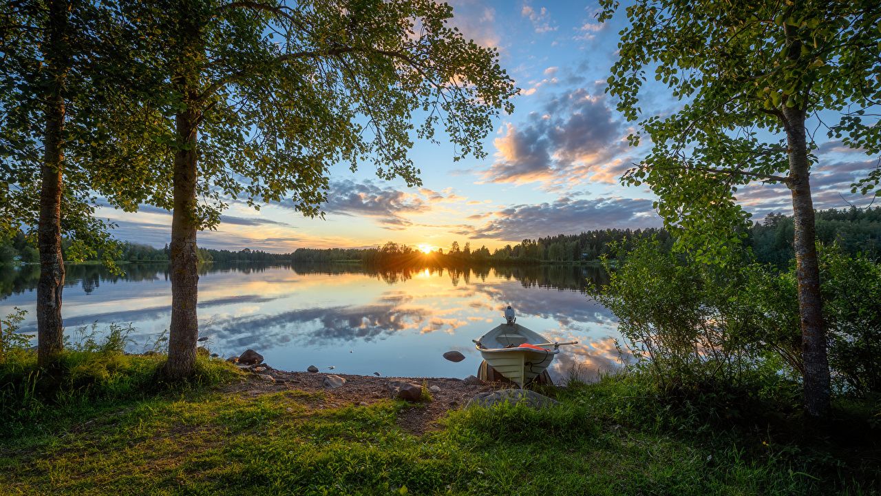 Desktop Wallpaper Finland River Oulujoki Nature forest Sunrises and