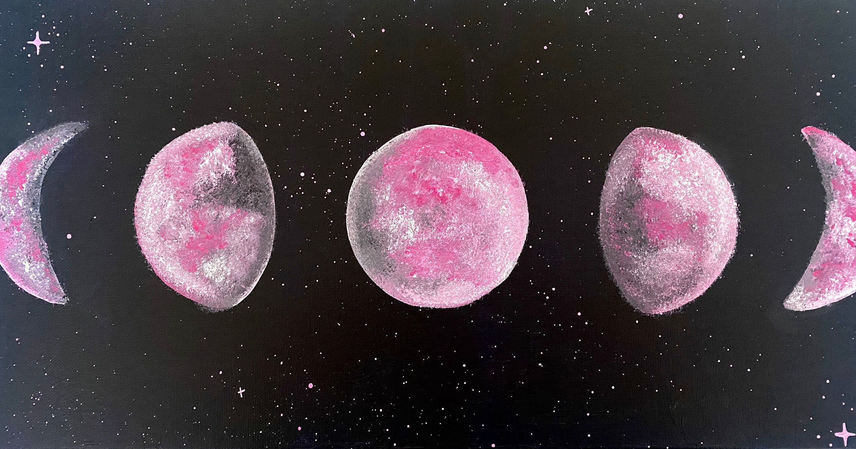 Original pink moon phases acrylic painting. Etsy. Pink moon, Moon phases art, Pink moon wallpaper