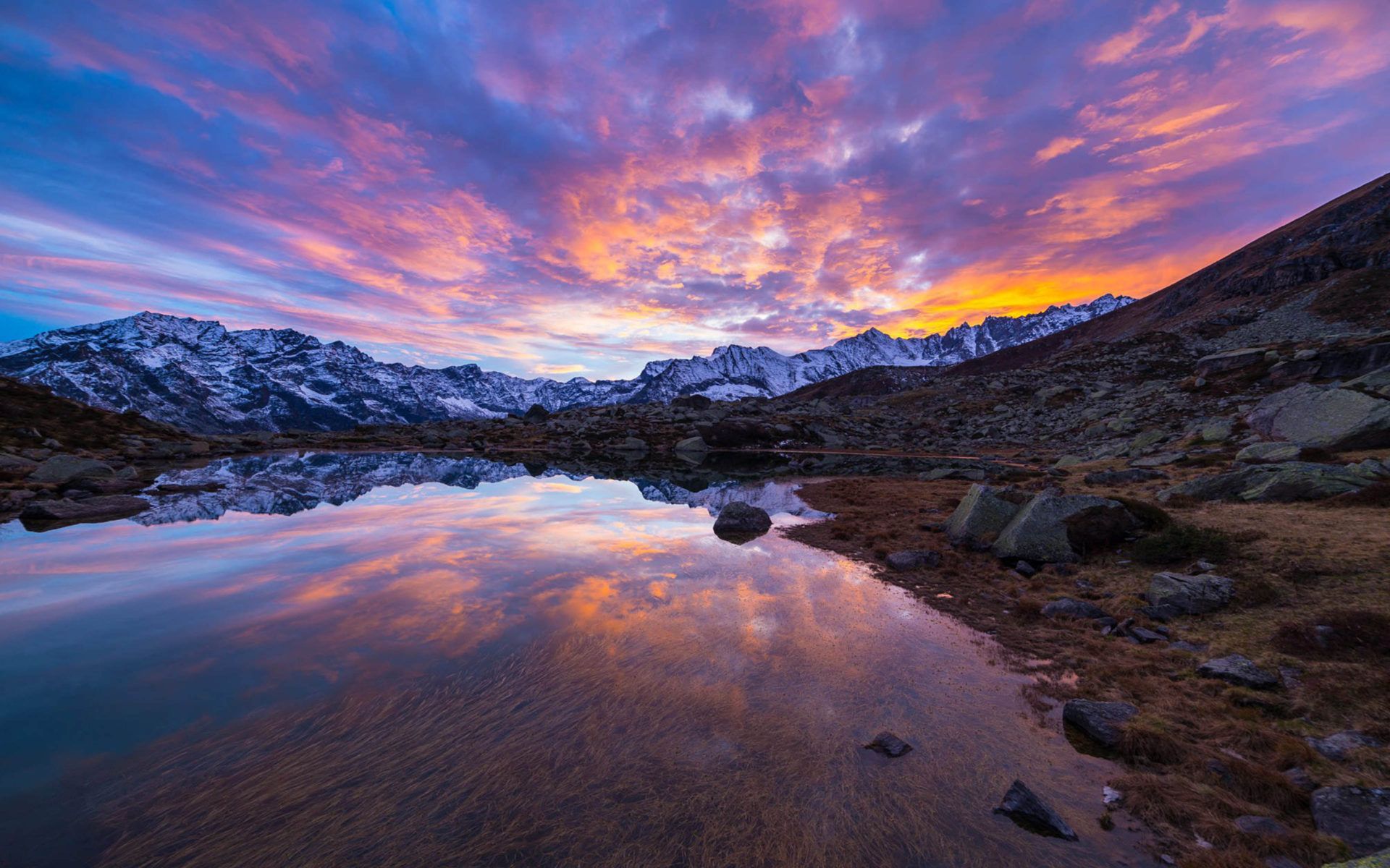 Alpine Lake In Italian Alps Colorful Sky Sunset Snow Mountain Range Landscape Reflection Photo 4k Ultra HD Wallpaper For Computer And Laptop, Wallpaper13.com