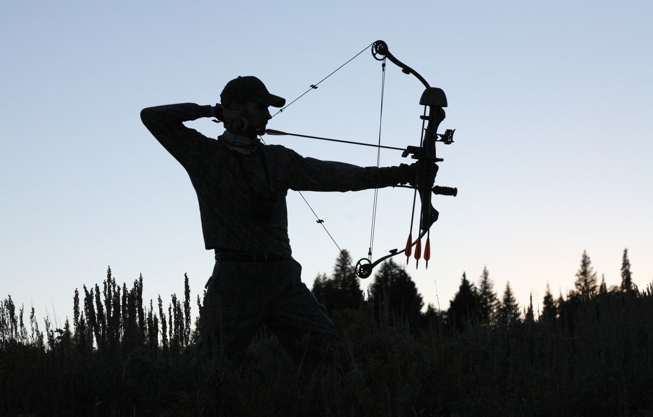 Wallpaper sunset, man, shadows, archery, compound bow image for desktop, section спорт