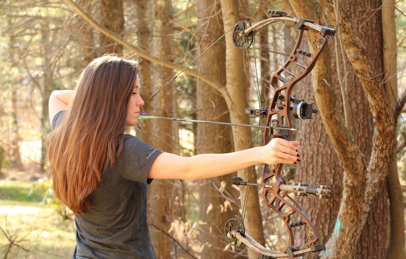 Wallpaper forest, woman, archery, compound bow image for desktop, section спорт