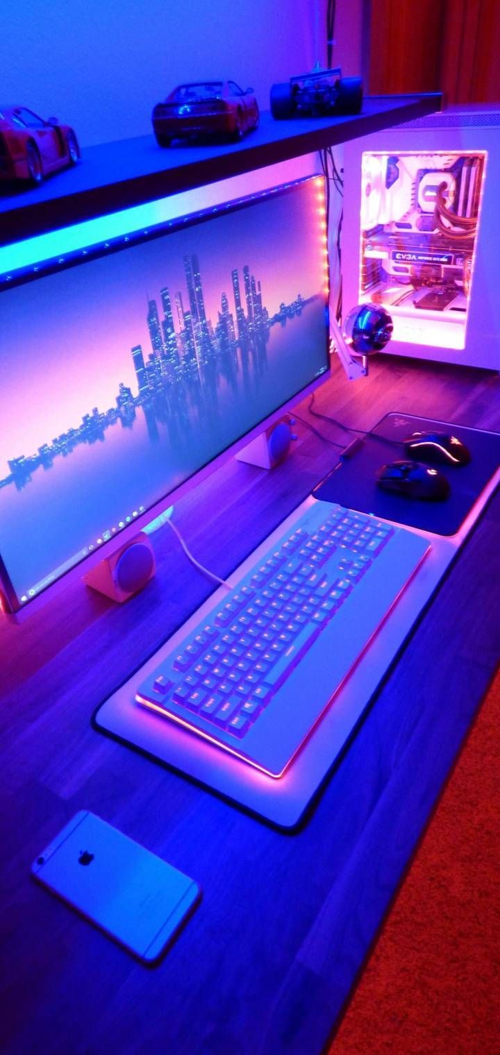 colorful gaming setup. Gaming wallpaper, Gaming room setup, Gaming setup