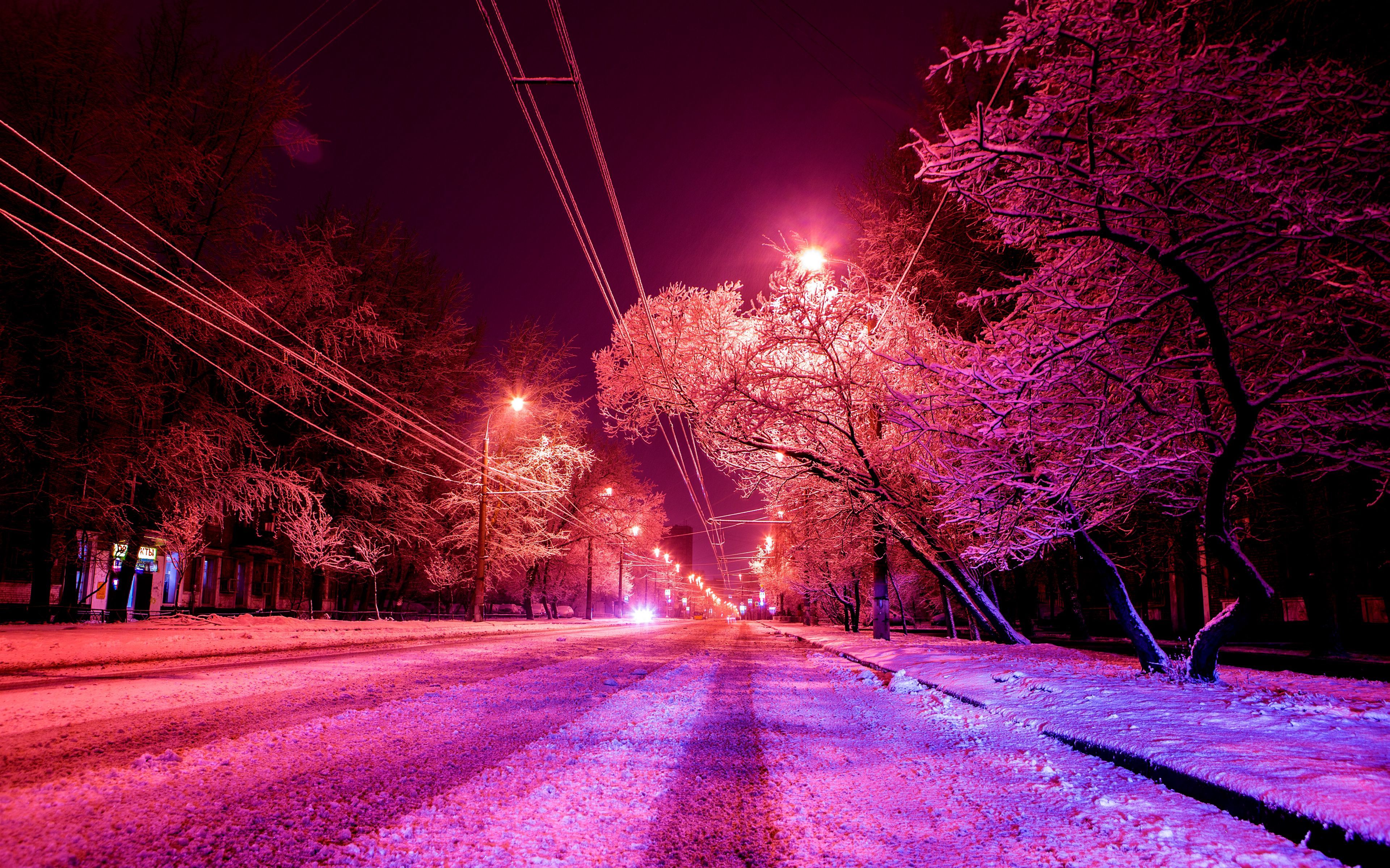 Download wallpaper 3840x2400 city, winter, photohop, road, snow 4k ultra HD 16:10 HD background