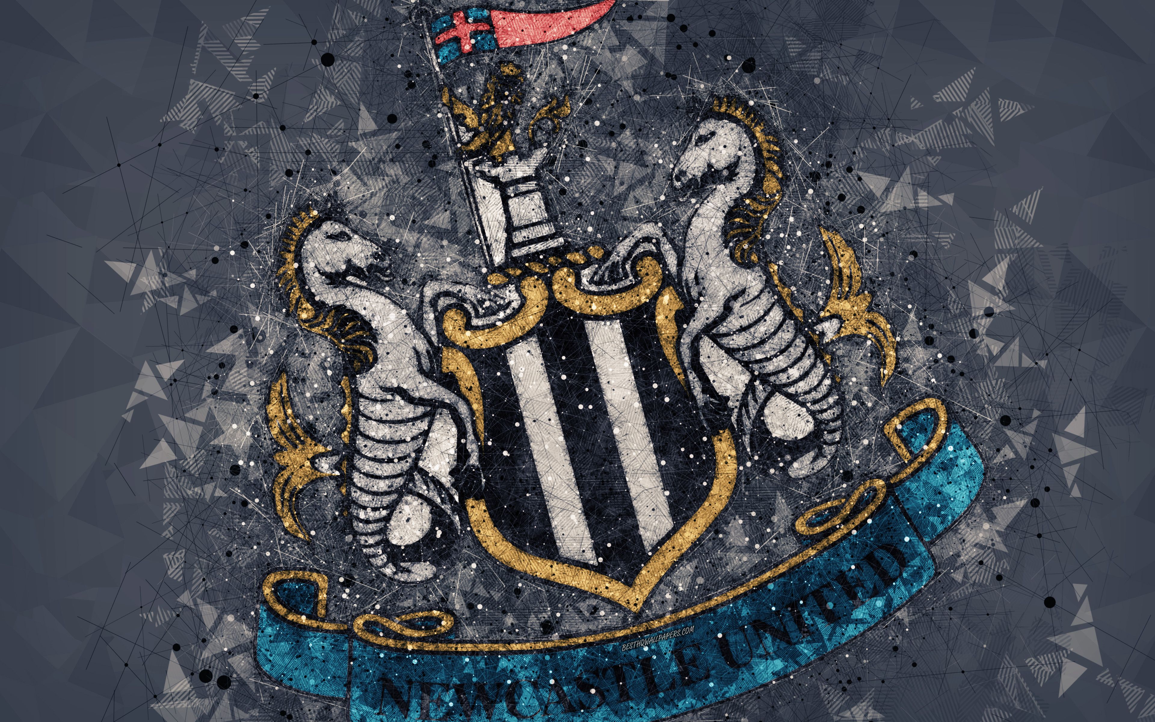 Newcastle United Fc, 4k, Logo, Geometric Art, English